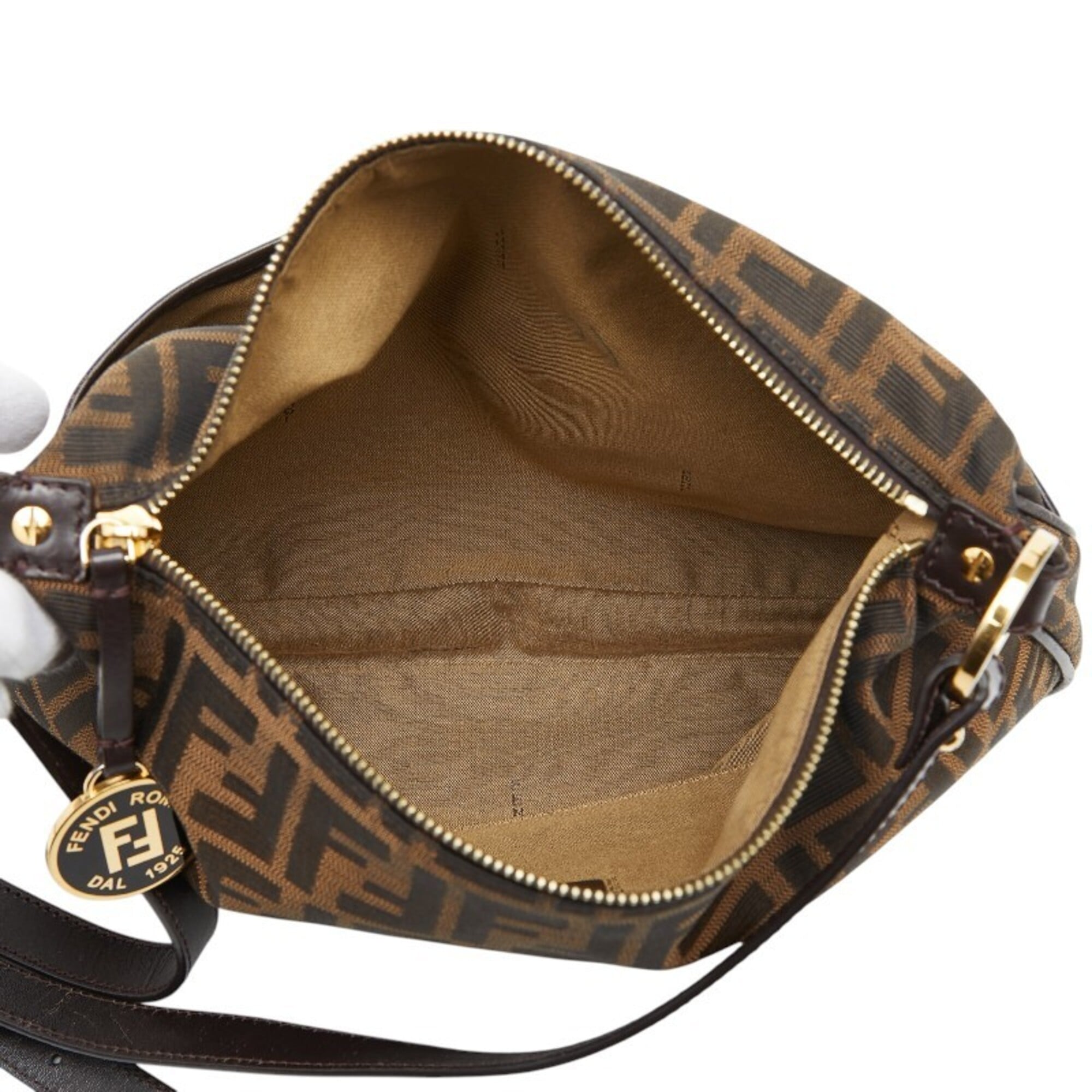 Fendi Zucca Brown Canvas Leather Shoulder Bag (Pre-Owned)