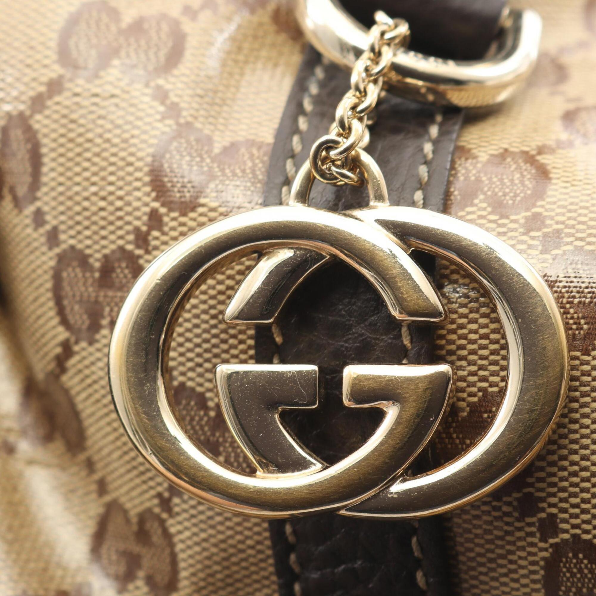 Gucci Beige Brown Pvc Coated Canvas Leather Tote Bag (Pre-Owned)