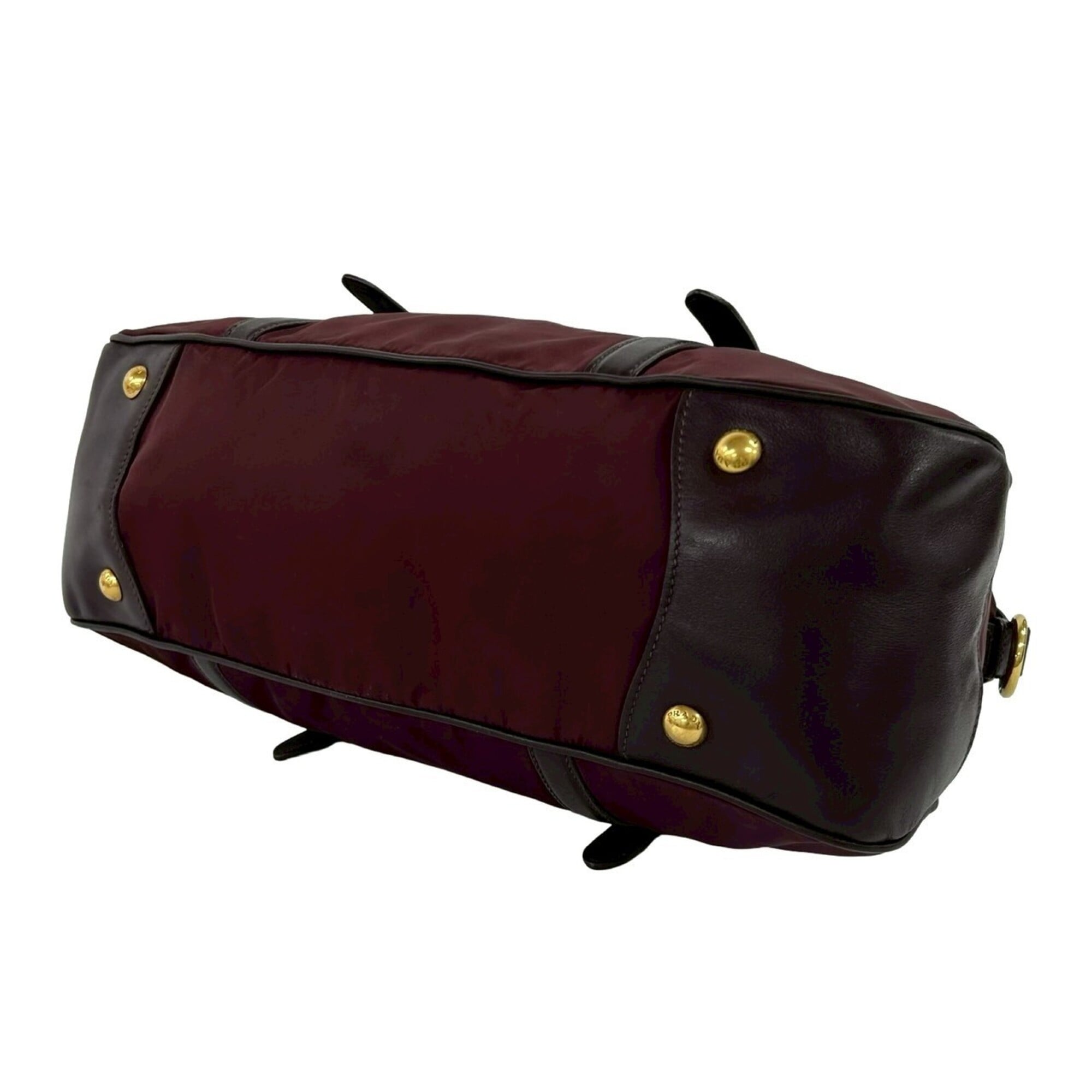 Prada Red Color Wine Leather Nylon Handbag Shoulder Bag (Pre-Owned)