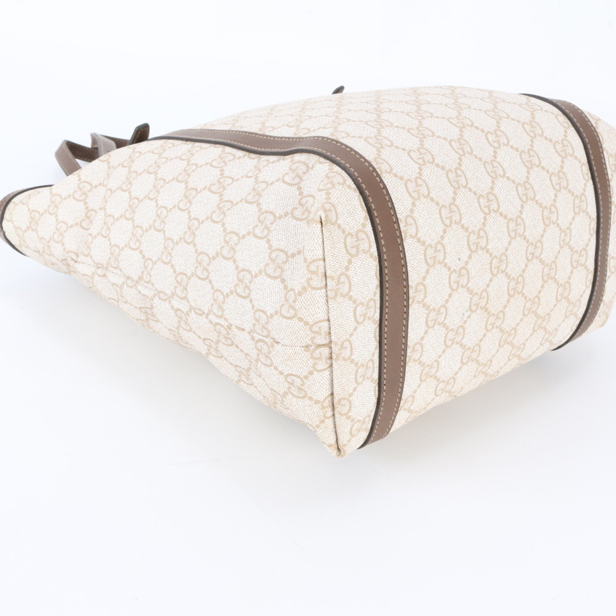Gucci Beige Leather Coated Canvas Handbag Shoulder Bag Tote Bag (Pre-Owned)