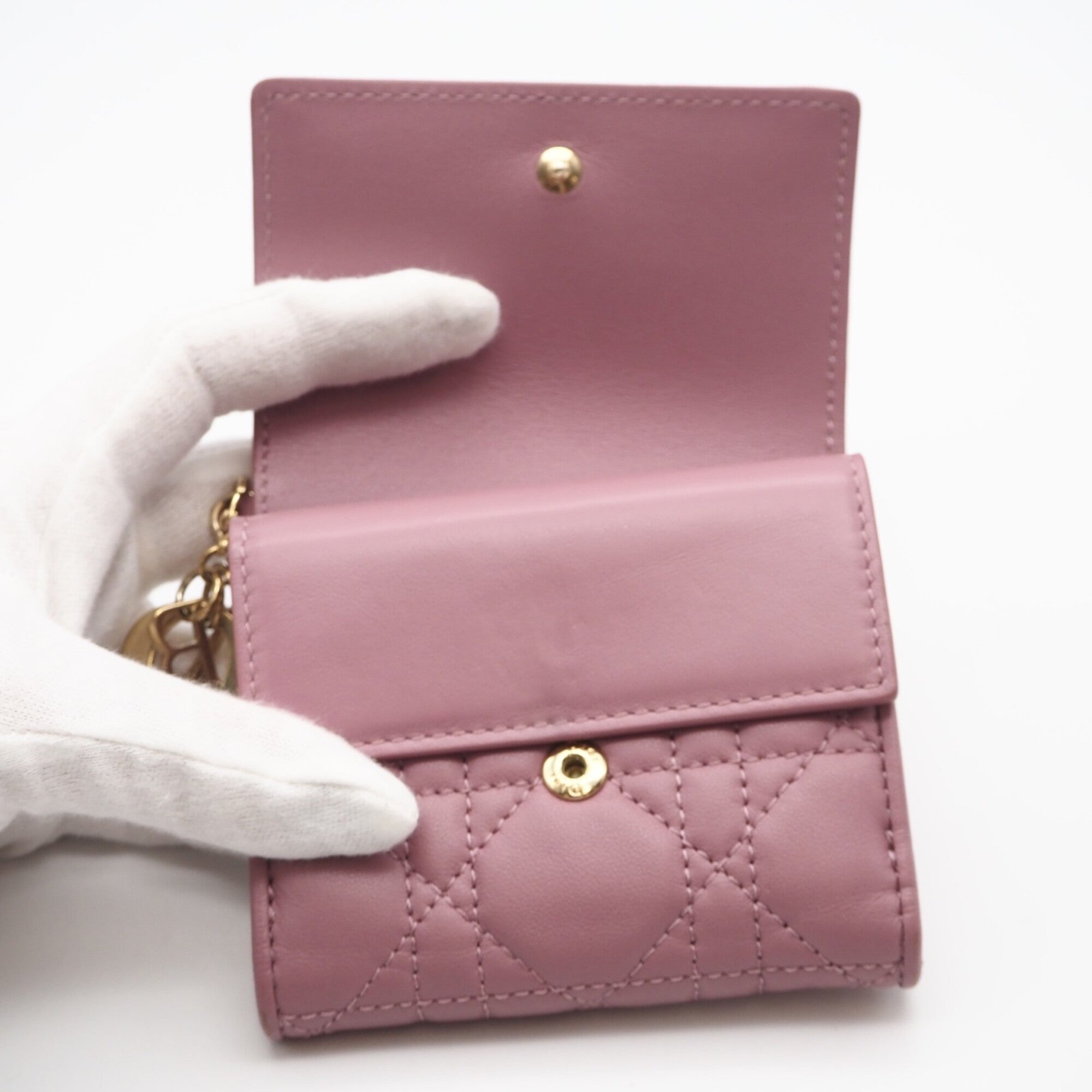 Christian Dior Lady Dior Pink Leather Wallet (Tri-Fold) (Pre-Owned)
