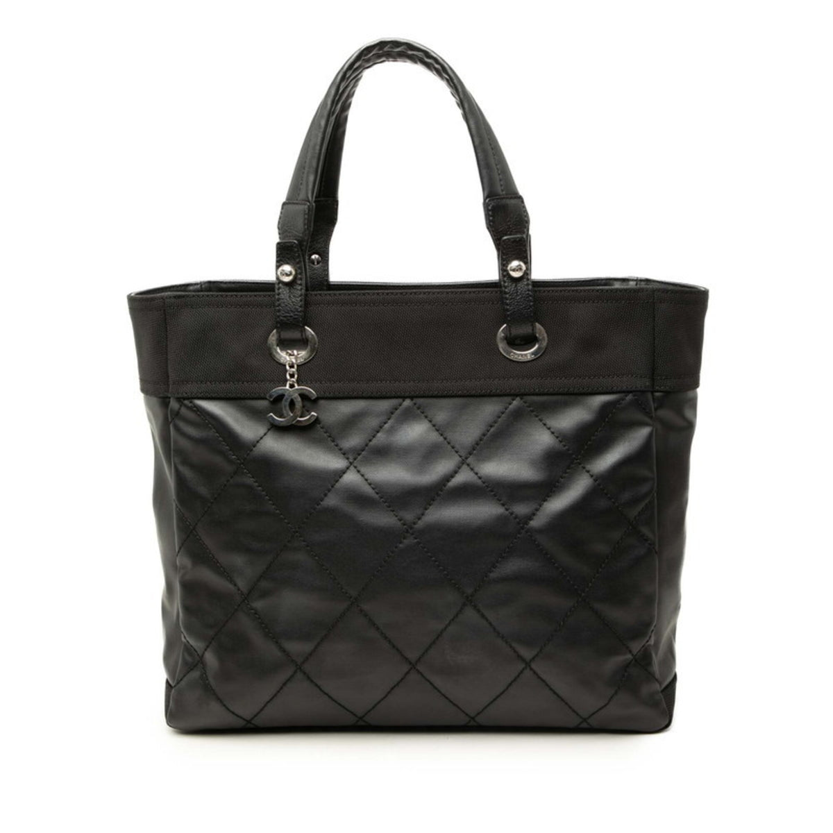Chanel Black Coated Canvas Leather Tote Bag (Pre-Owned)