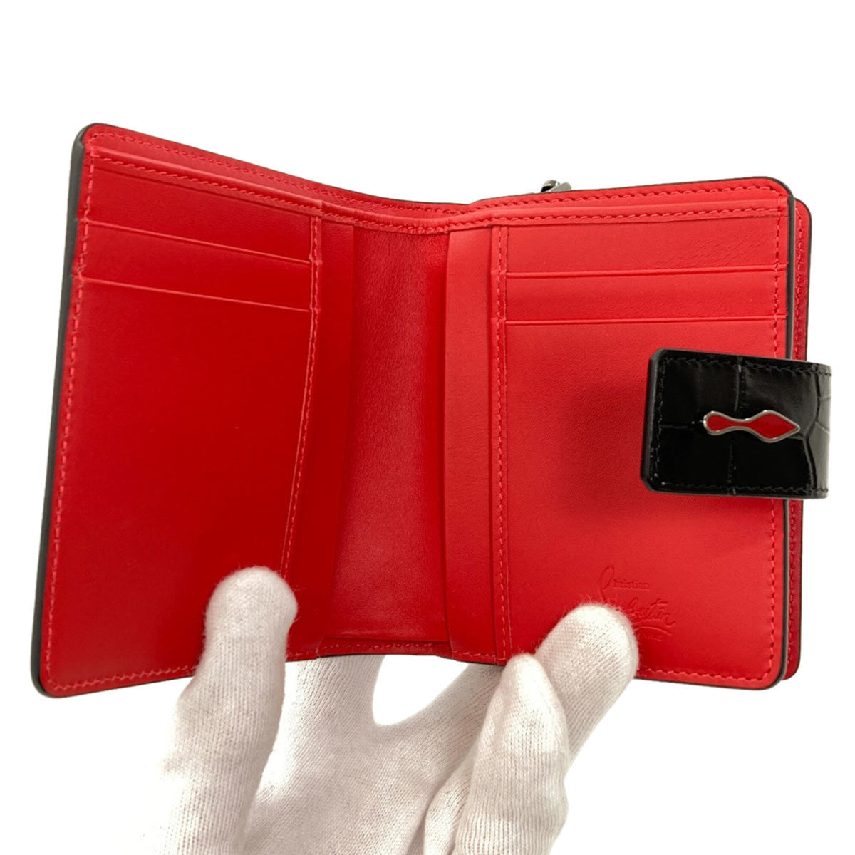 Christian Louboutin Black Red Color Leather Wallet (Bi-Fold) (Pre-Owned)