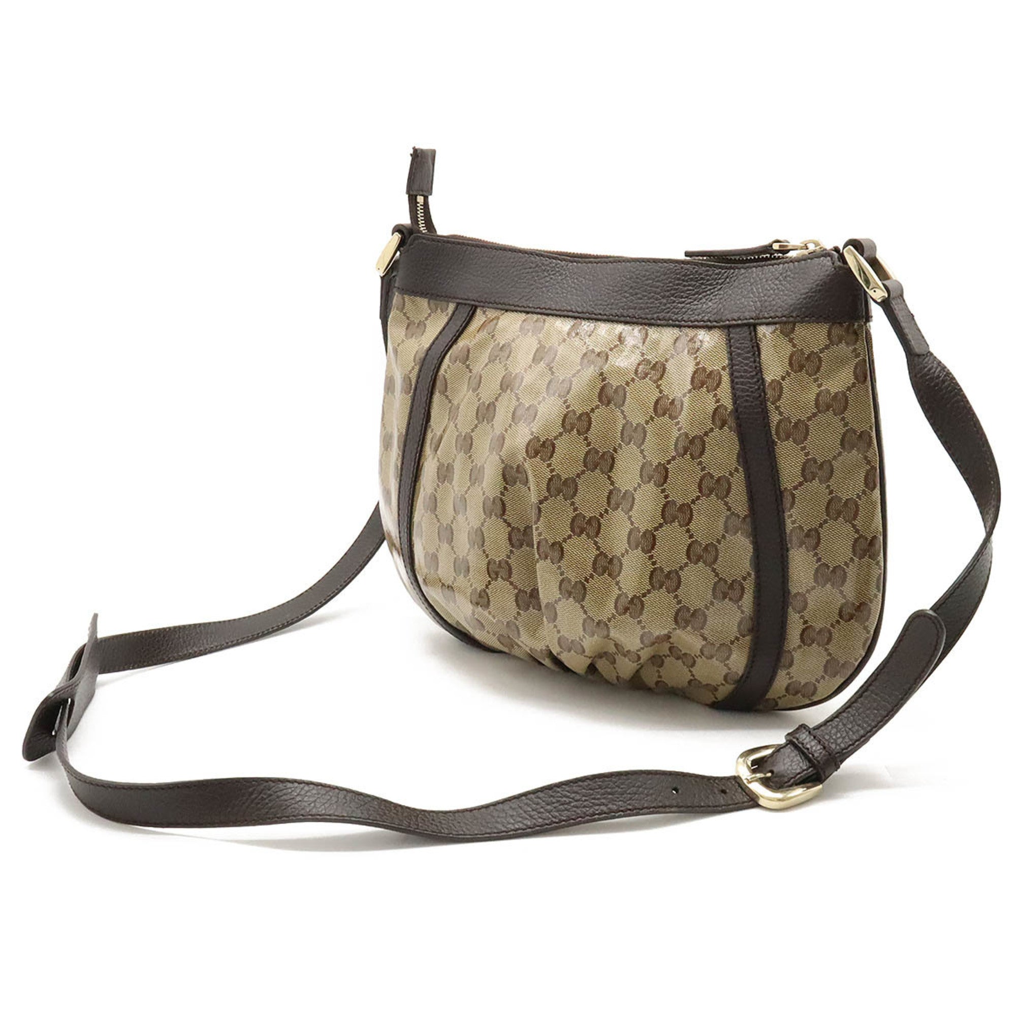 Gucci Beige Dark Brown Coated Canvas Leather Shoulder Bag (Pre-Owned)