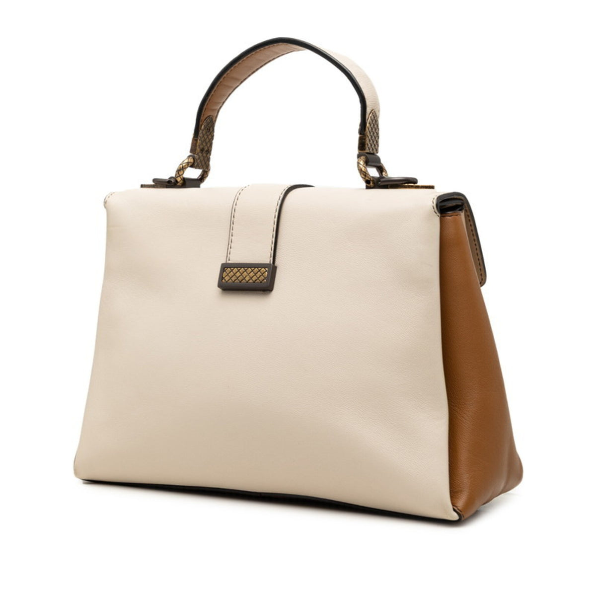 Bottega Veneta Beige Brown White Leather Handbag Shoulder Bag (Pre-Owned)