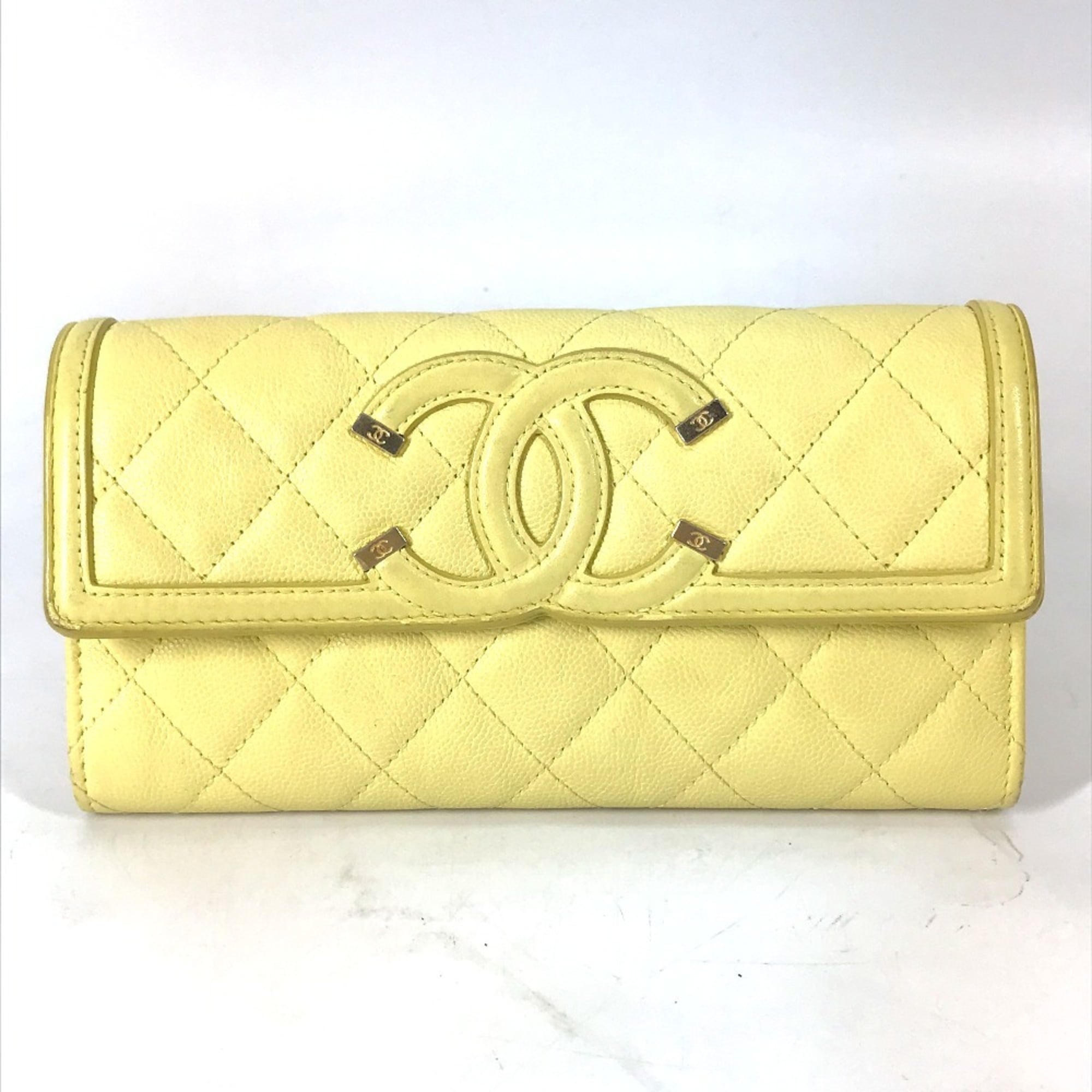 Chanel Yellow Grained Calfskin Long Wallet (Bi-Fold) (Pre-Owned)