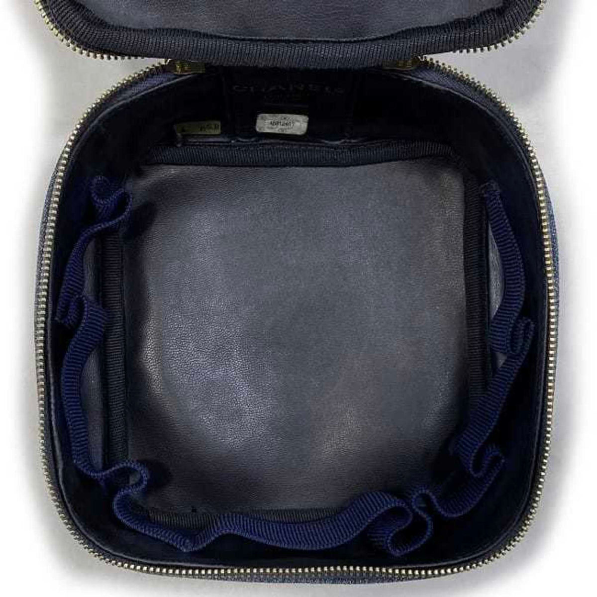 Chanel Denim Denim Leather Handbag Pouch Vanity Bag (Pre-Owned)