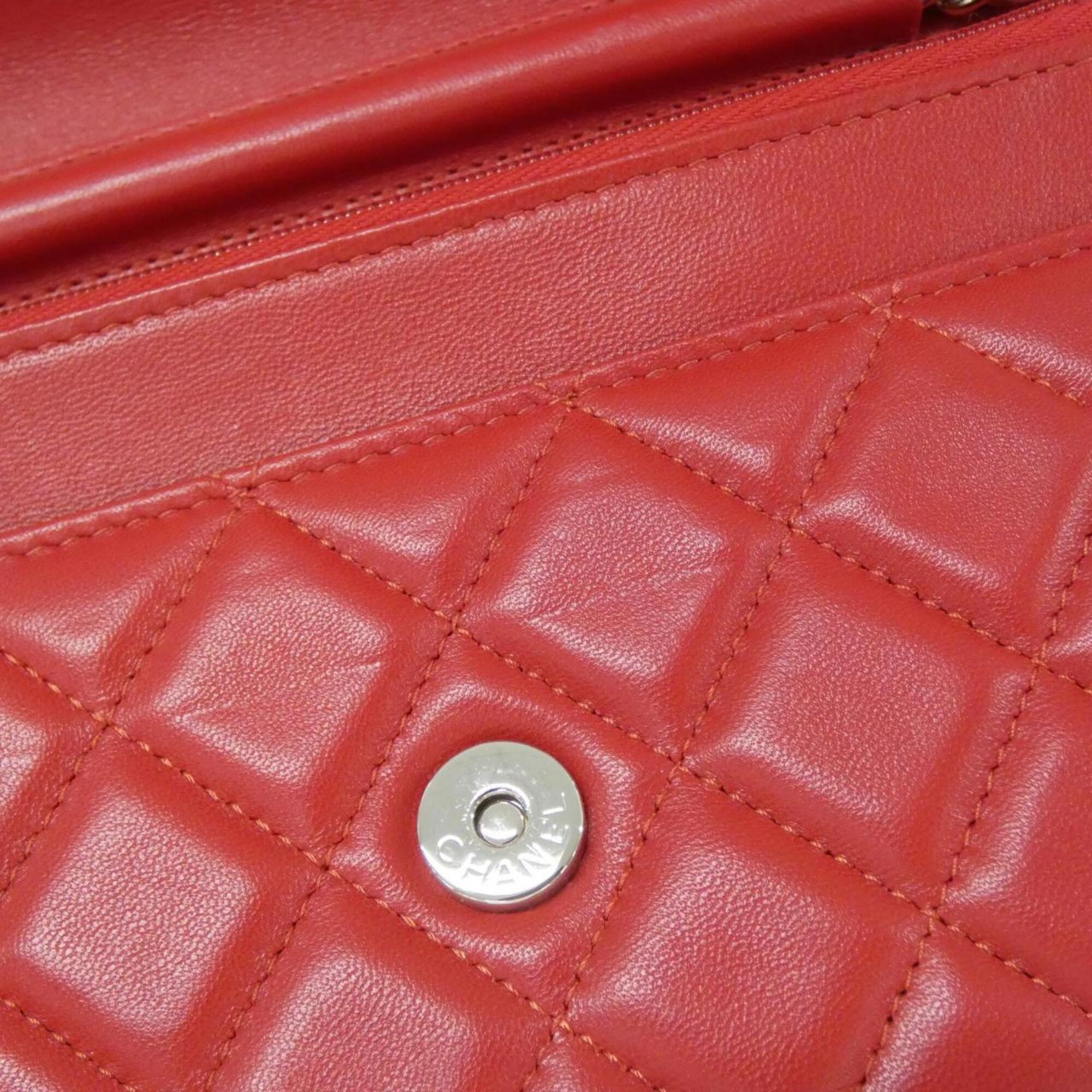 Chanel Red Color Leather Chain/Shoulder Wallet (Pre-Owned)