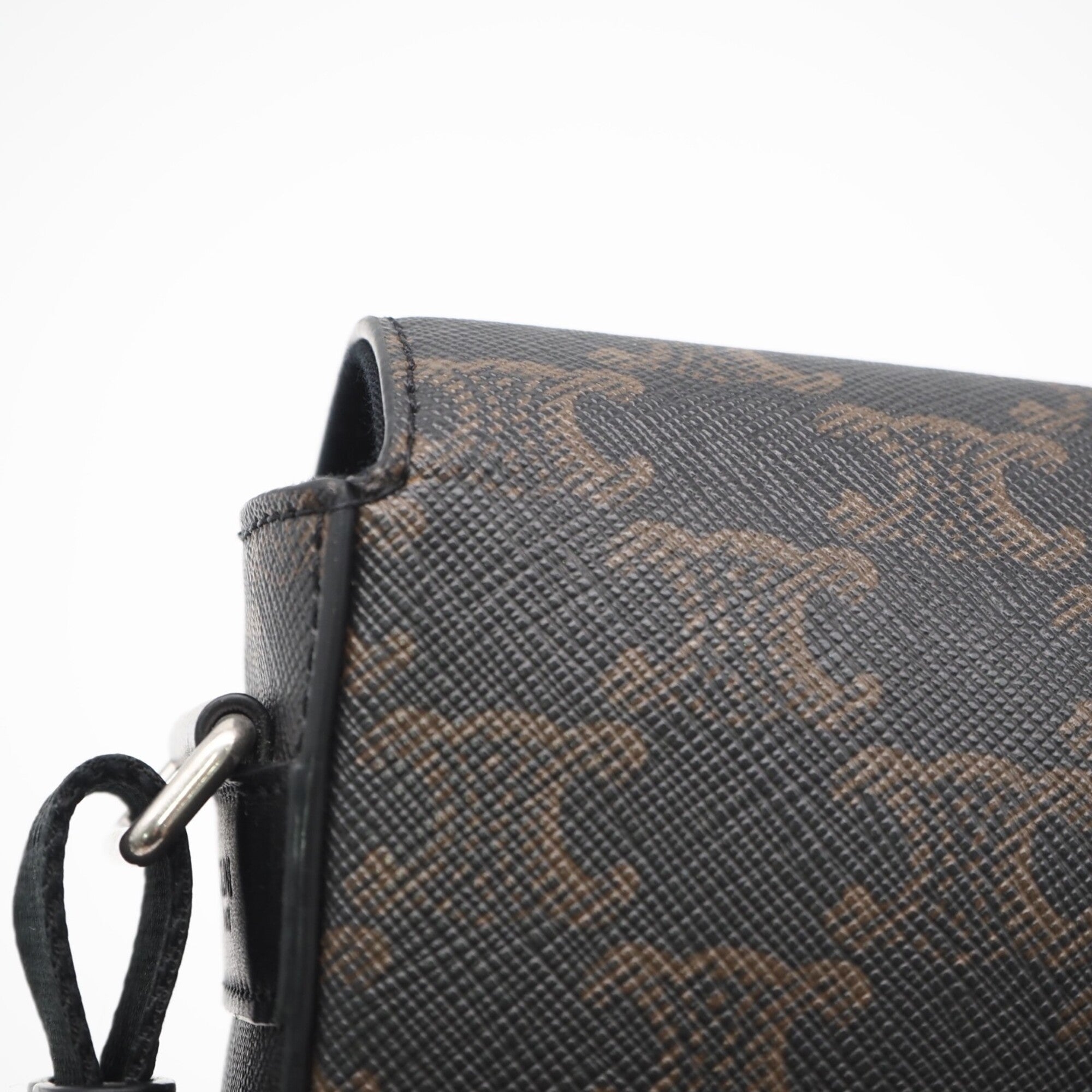 Celine Black Brown Leather Canvas Shoulder Bag (Pre-Owned)