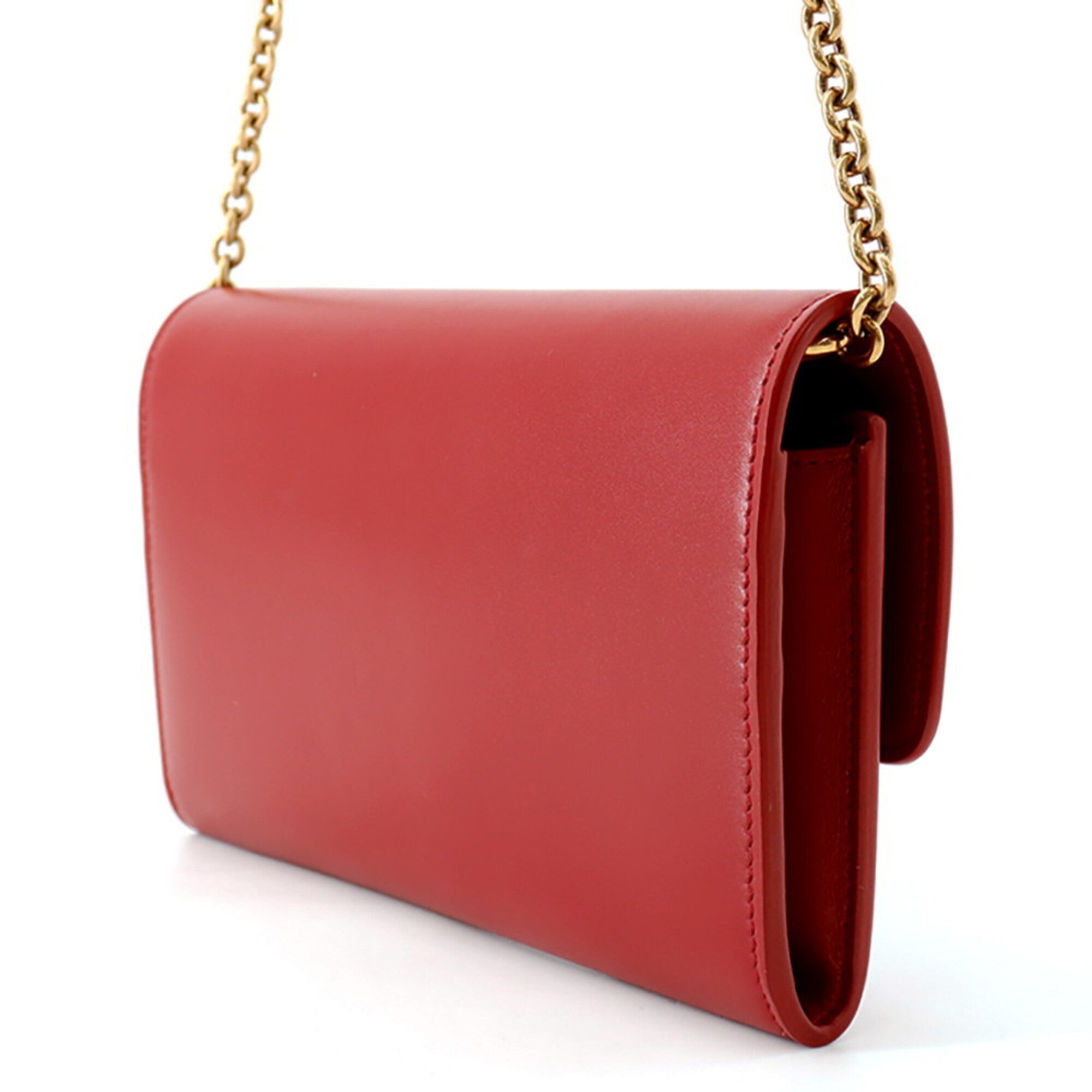 Yves Saint Laurent Red Color Leather Chain/Shoulder Wallet (Pre-Owned)