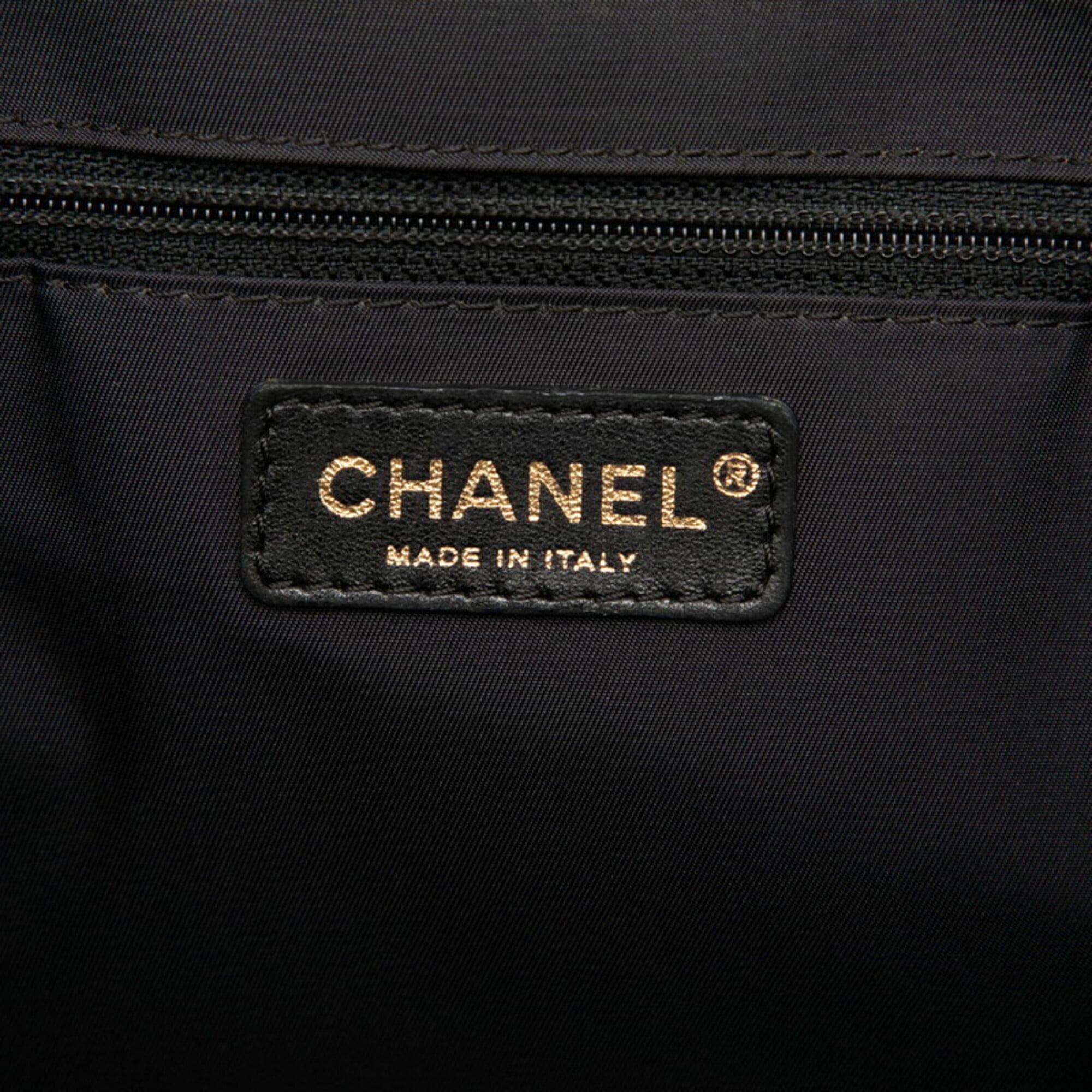 Chanel New Travel Line Black Nylon Leather Handbag Tote Bag (Pre-Owned)