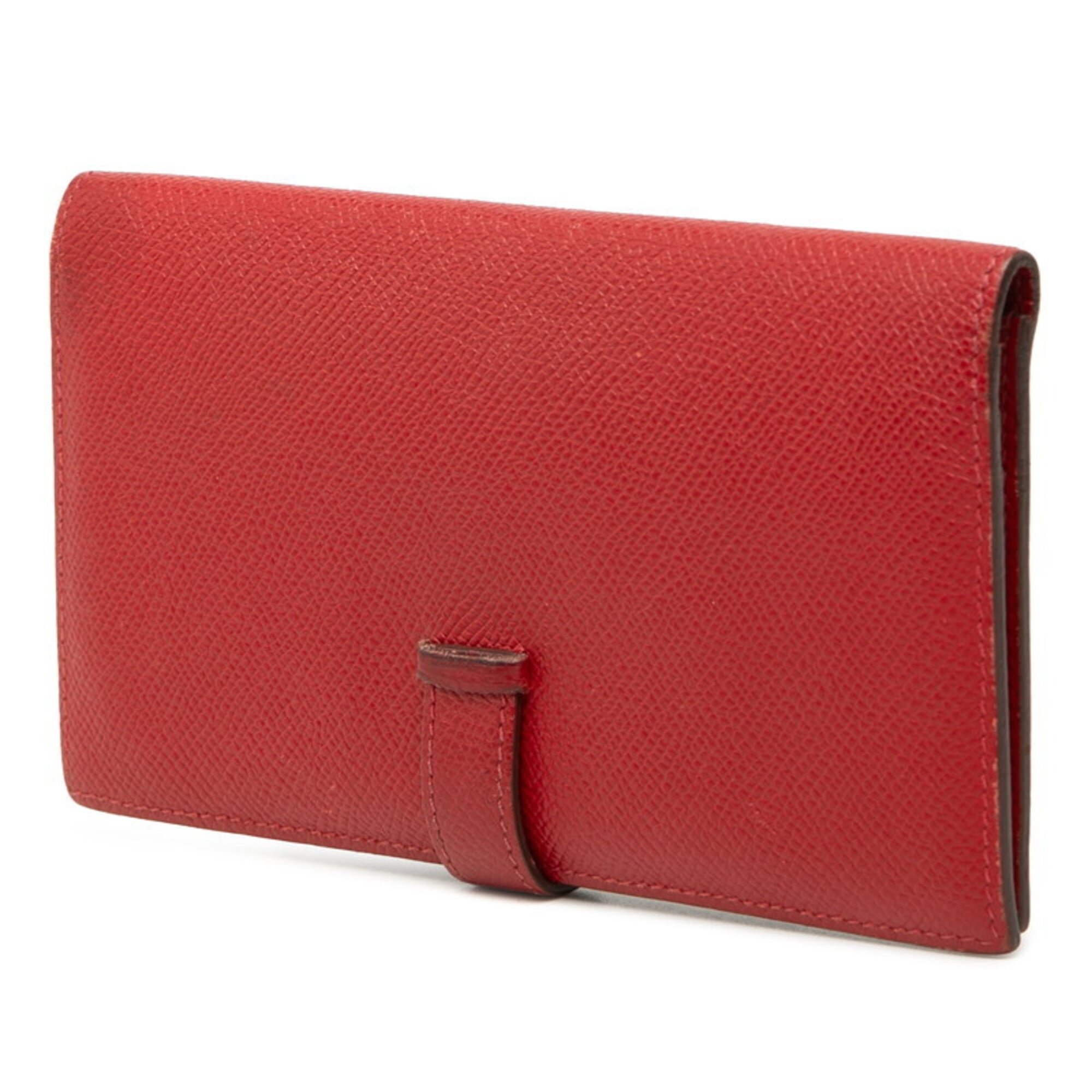 Hermes Red Color Soufre Epsom Leather Long Wallet (Bi-Fold) (Pre-Owned)