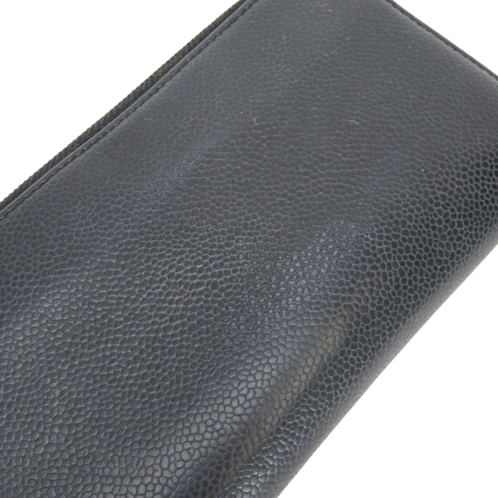 Chanel Black Grained Calfskin Long Wallet (Bi-Fold) (Pre-Owned)