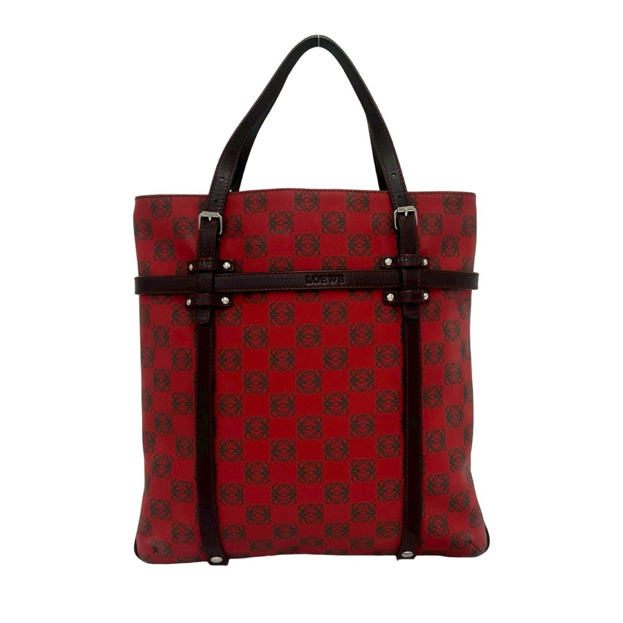 Loewe Brown Red Color Pvc Leather Handbag Tote Bag (Pre-Owned)