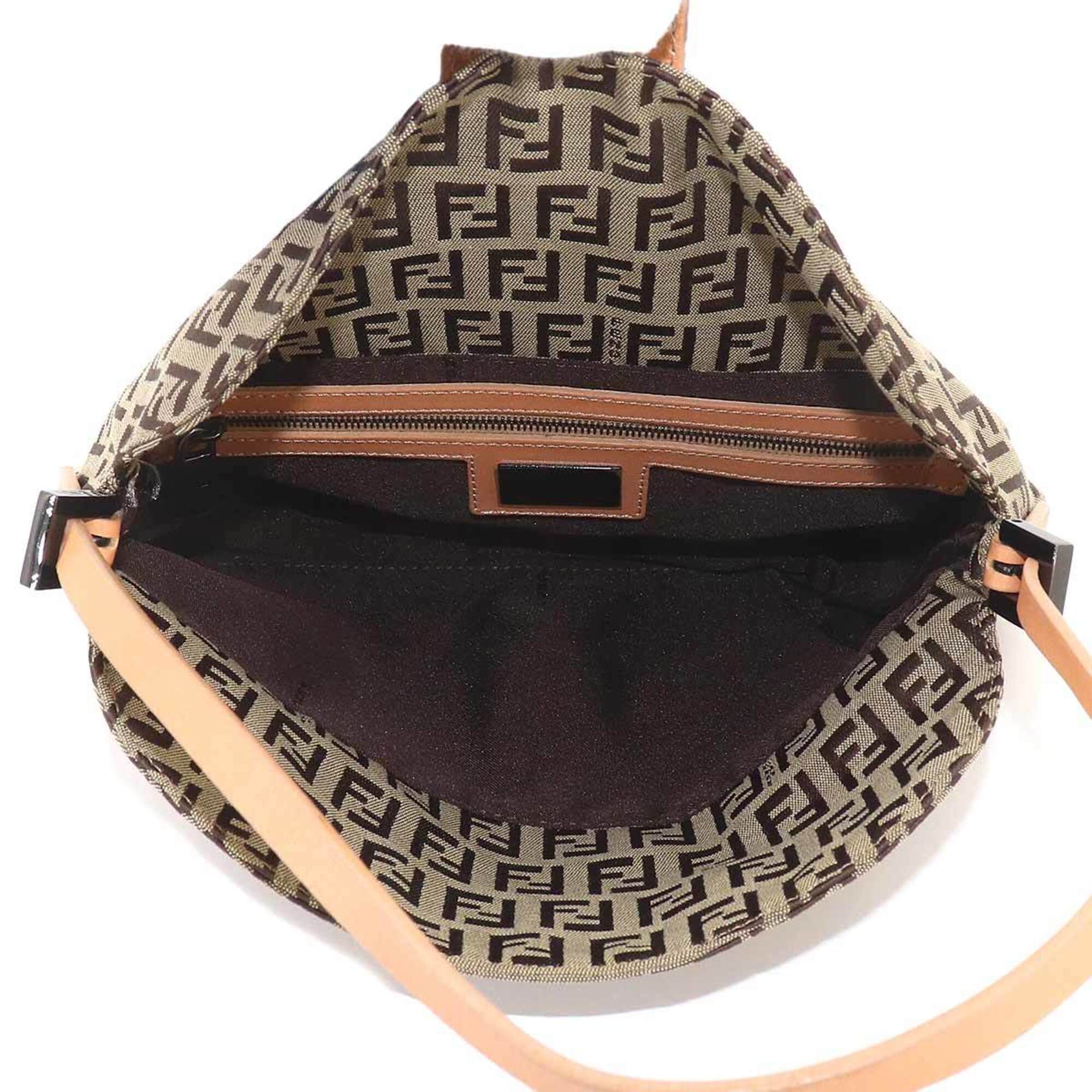 Fendi Beige Brown Canvas Leather Handbag Shoulder Bag (Pre-Owned)