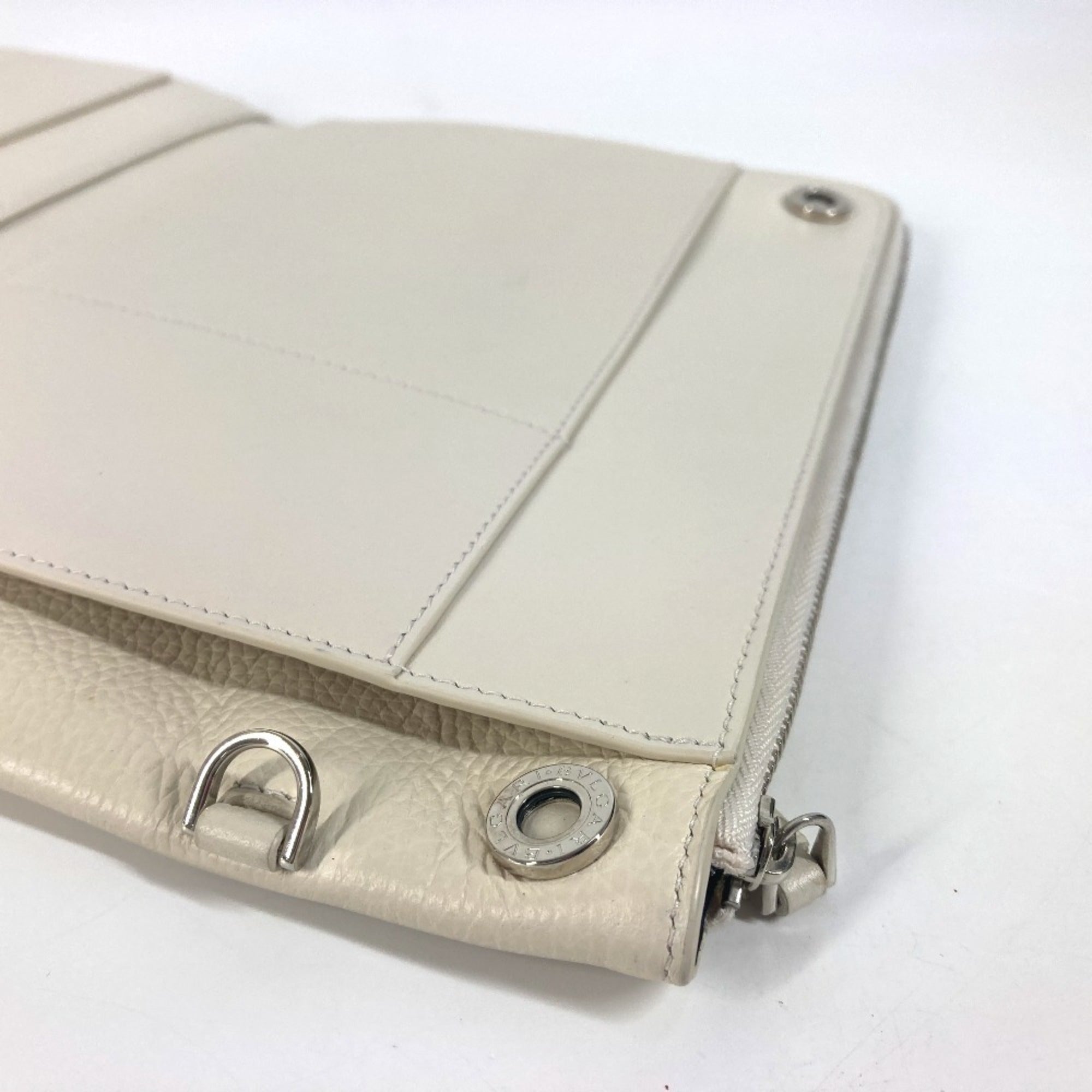 Bvlgari Black White Leather Clutch Bag Pouch (Pre-Owned)