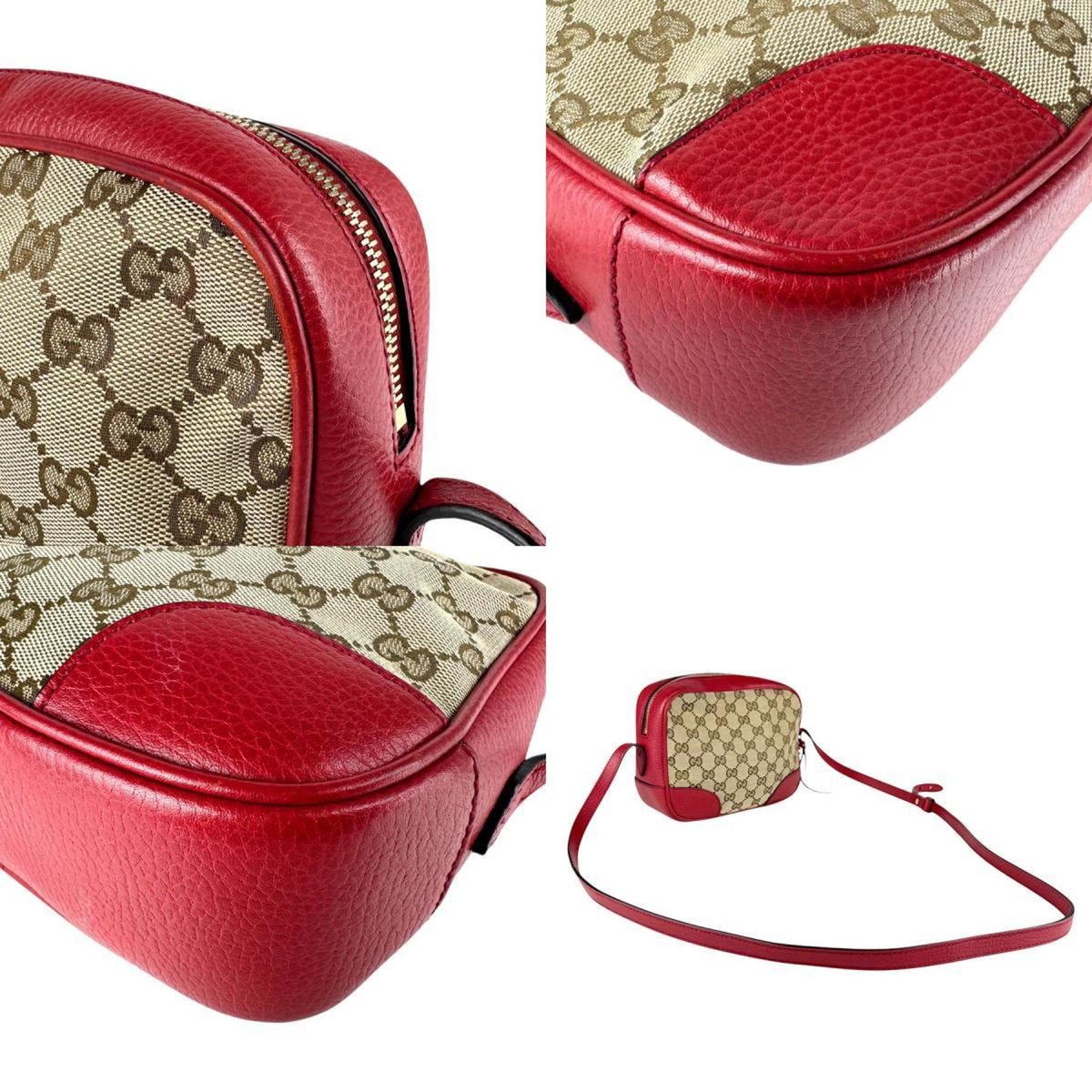 Gucci Brown Red Color Gg Canvas Leather Shoulder Bag (Pre-Owned)