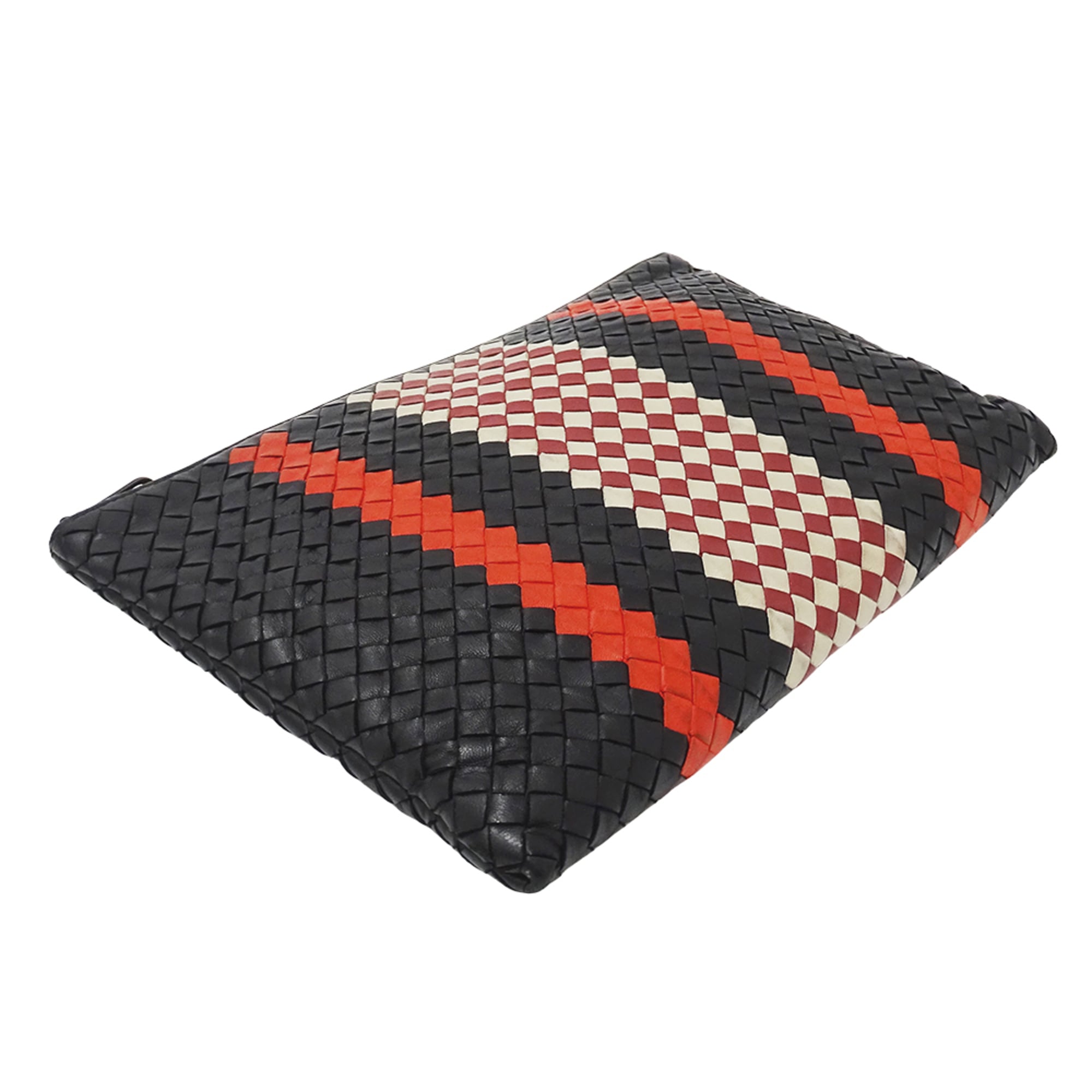 Bottega Veneta Black Red Color Leather Clutch Bag Handbag (Pre-Owned)