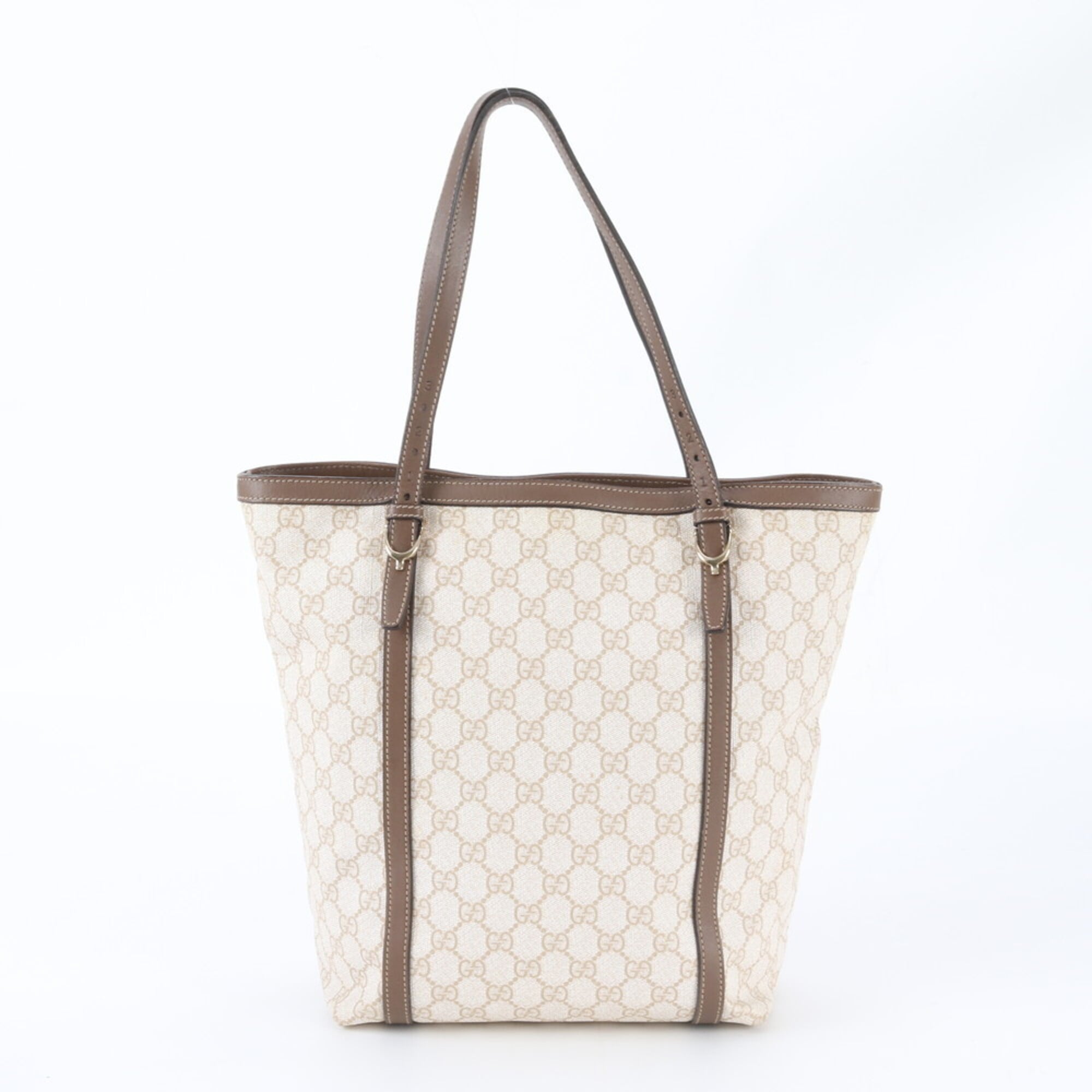 Gucci Beige Leather Coated Canvas Handbag Shoulder Bag Tote Bag (Pre-Owned)