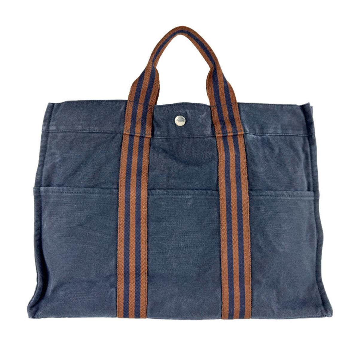 Hermes Brown Navy Canvas Handbag (Pre-Owned)