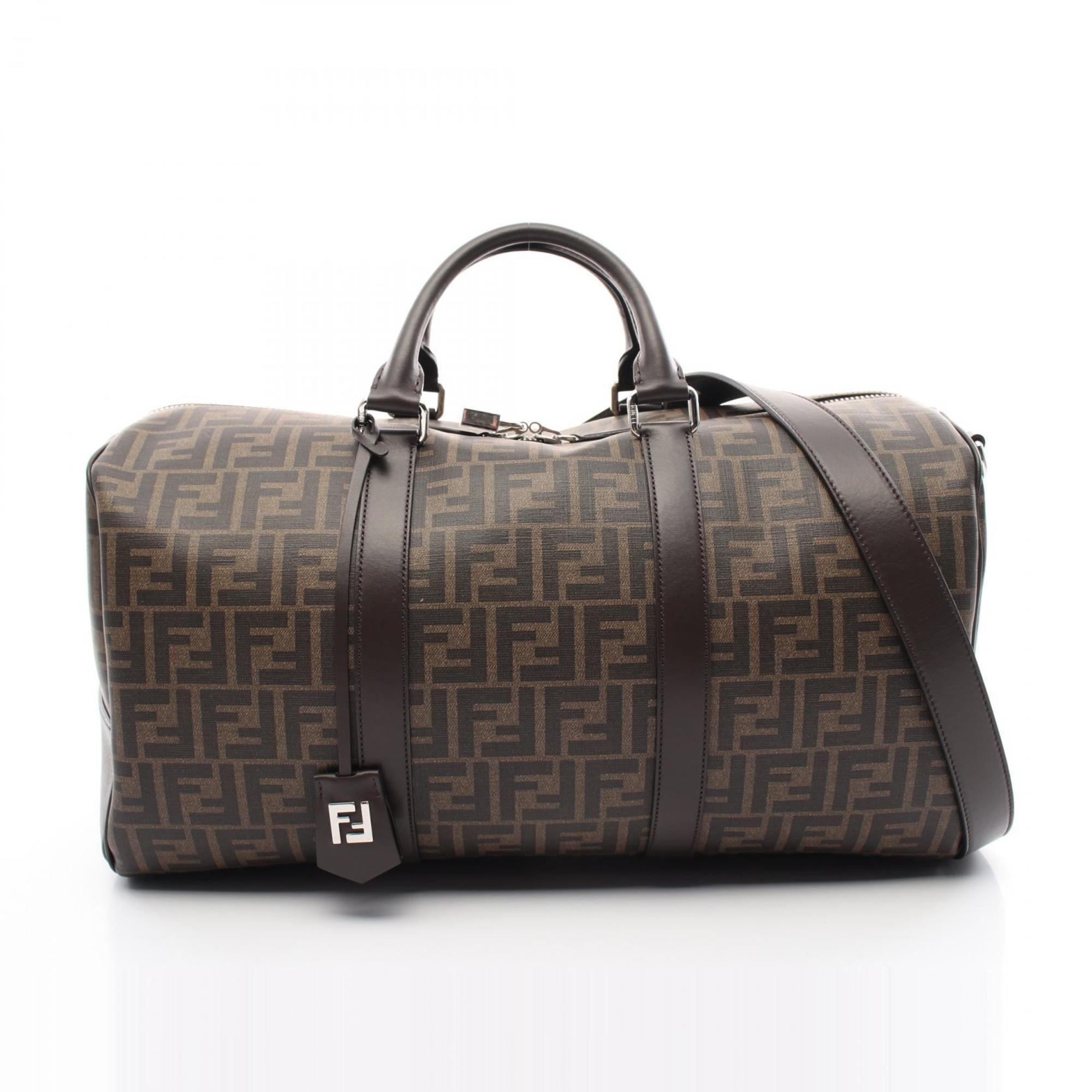 Fendi Zucca Black Brown Pvc Leather Boston Bag