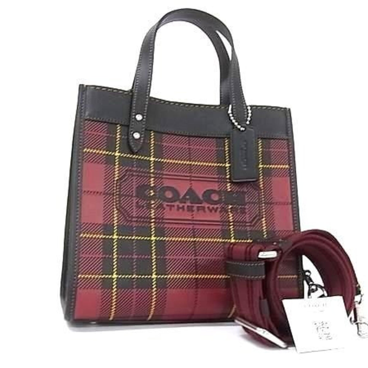 Coach Black Red Color Leather Handbag Shoulder Bag (Pre-Owned)