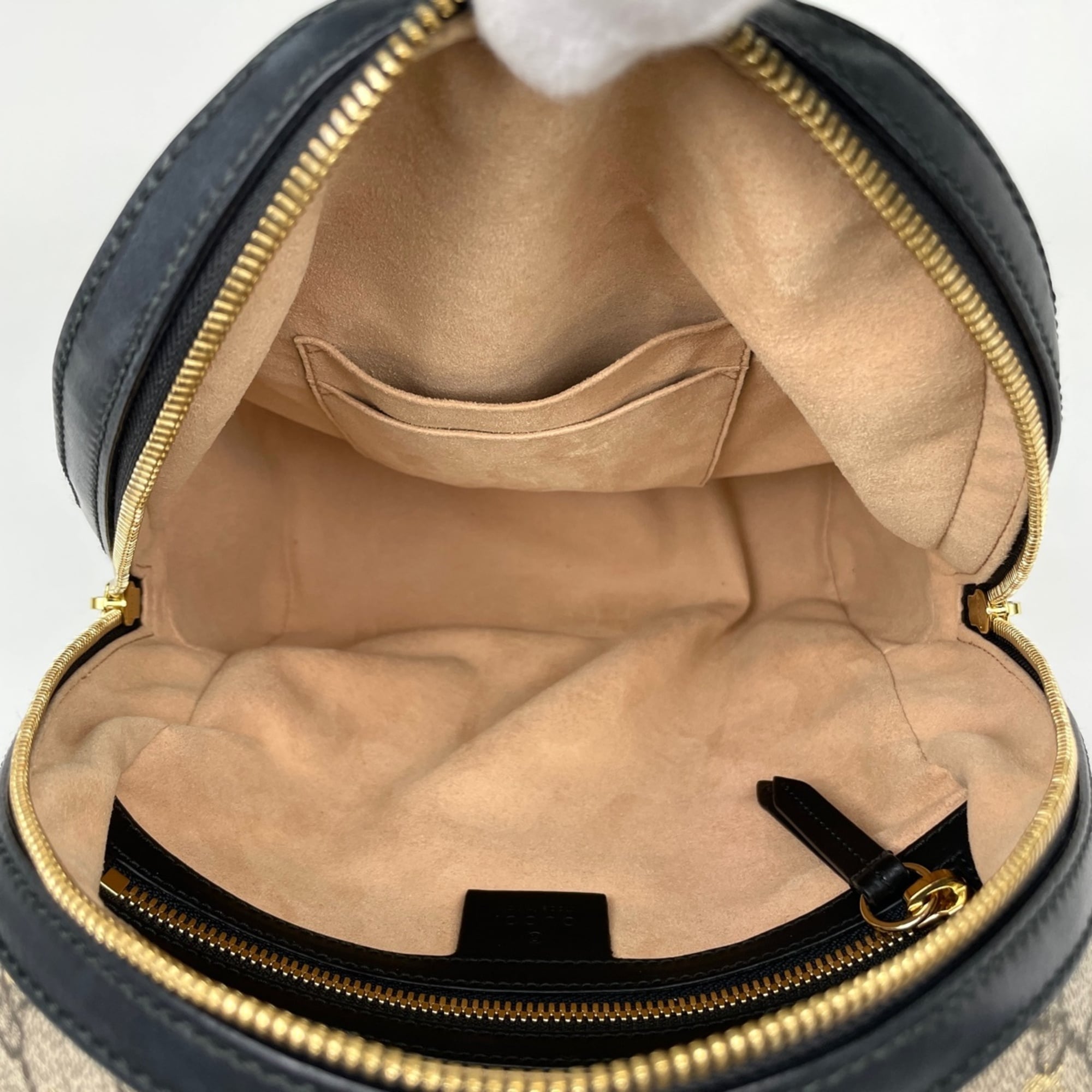 Gucci Beige Black Coated Canvas Leather Backpack (Pre-Owned)