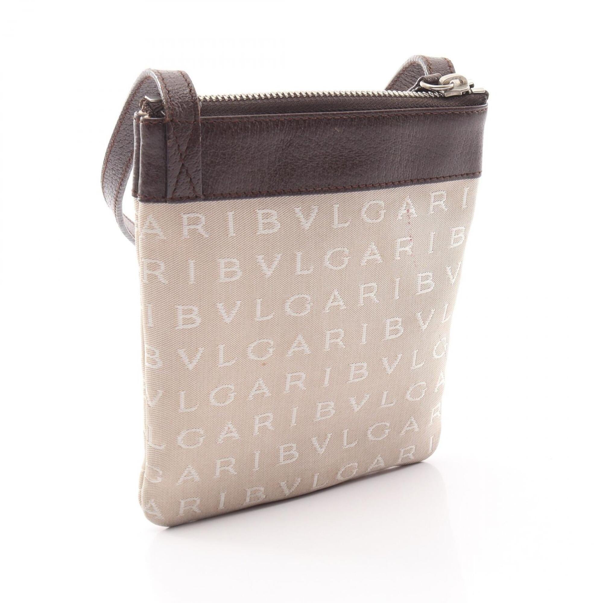 Bvlgari Beige Brown Canvas Leather Handbag Shoulder Bag (Pre-Owned)