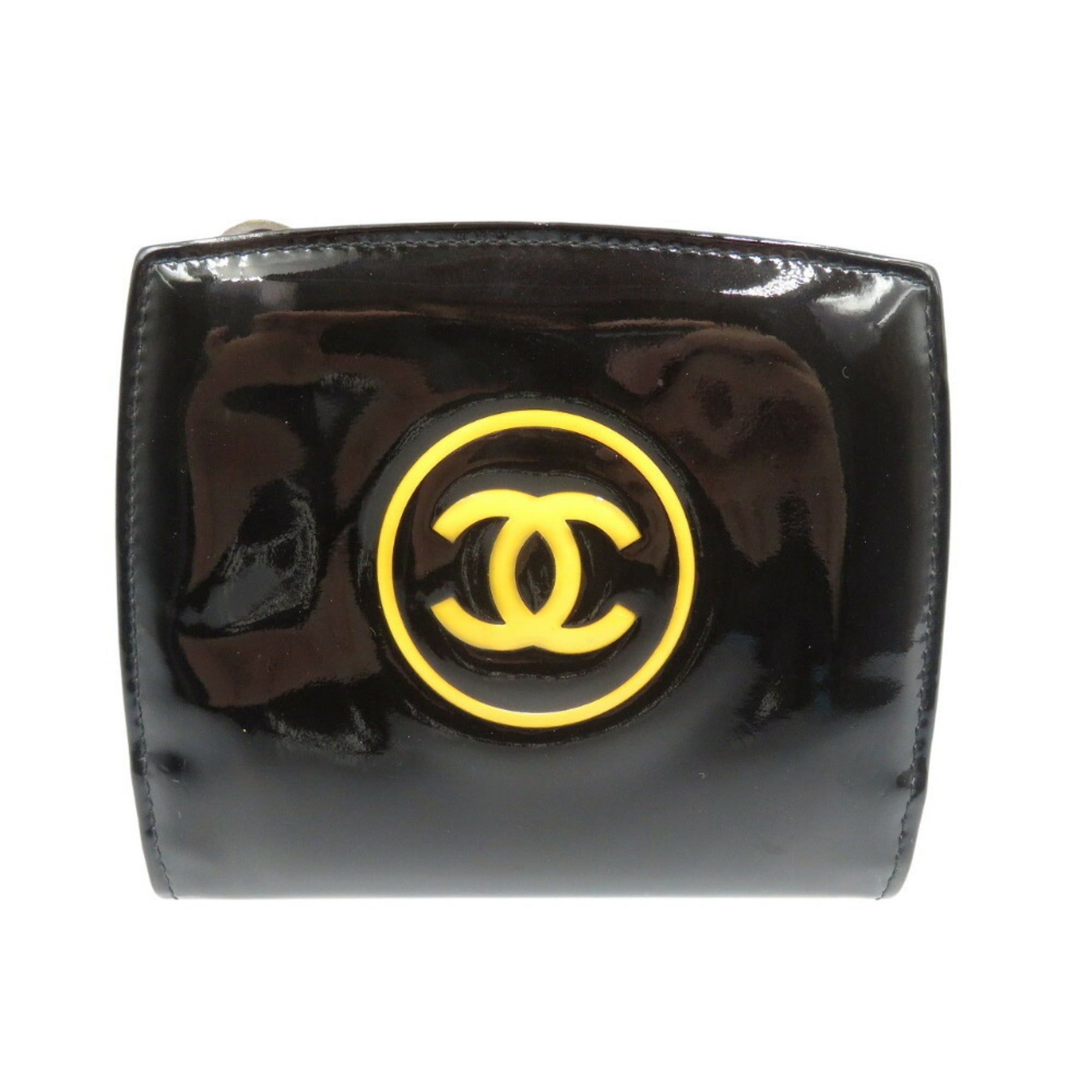 Chanel Black Yellow Patent Leather Wallet (Bi-Fold) (Pre-Owned)