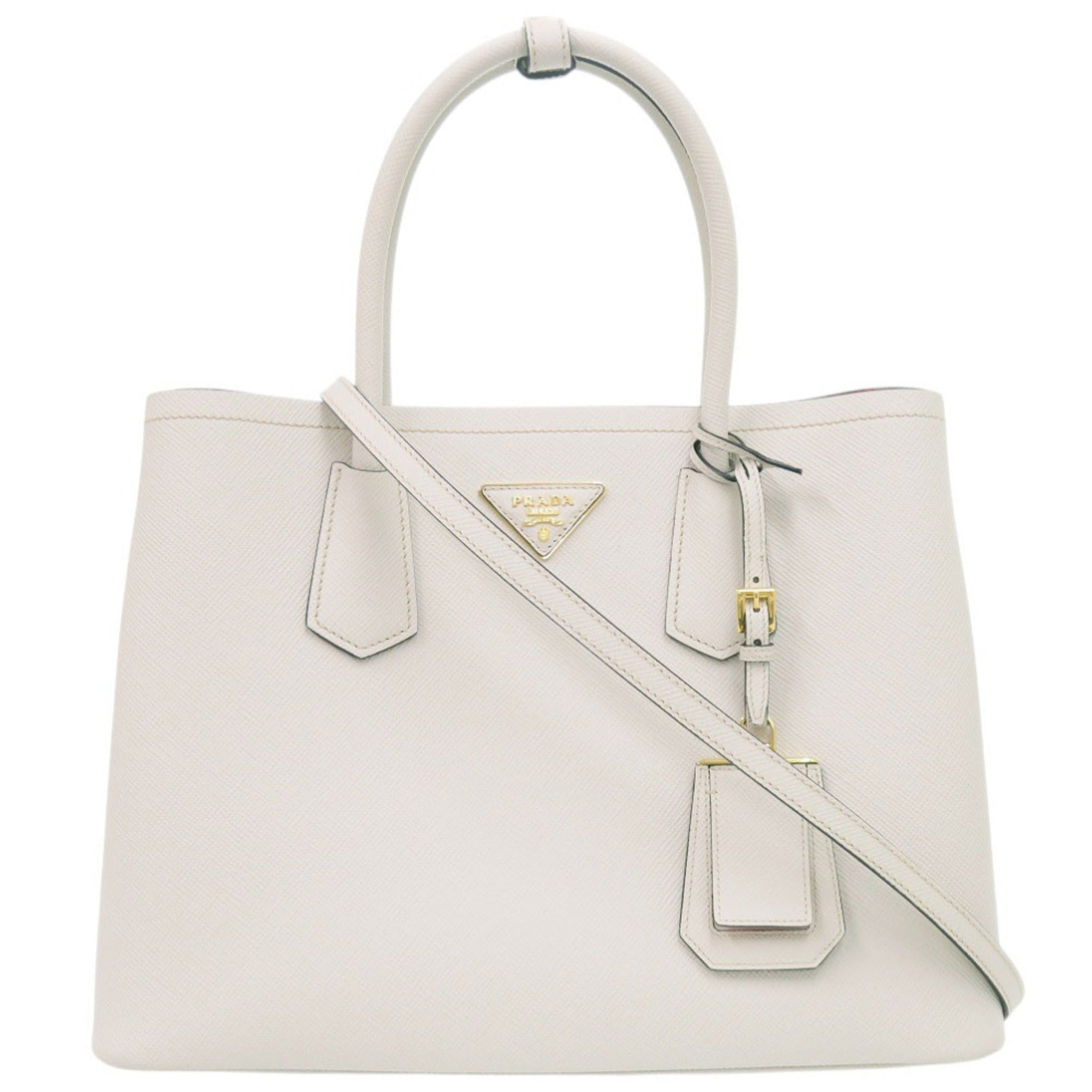 Prada Ivory Red Color Leather Handbag (Pre-Owned)