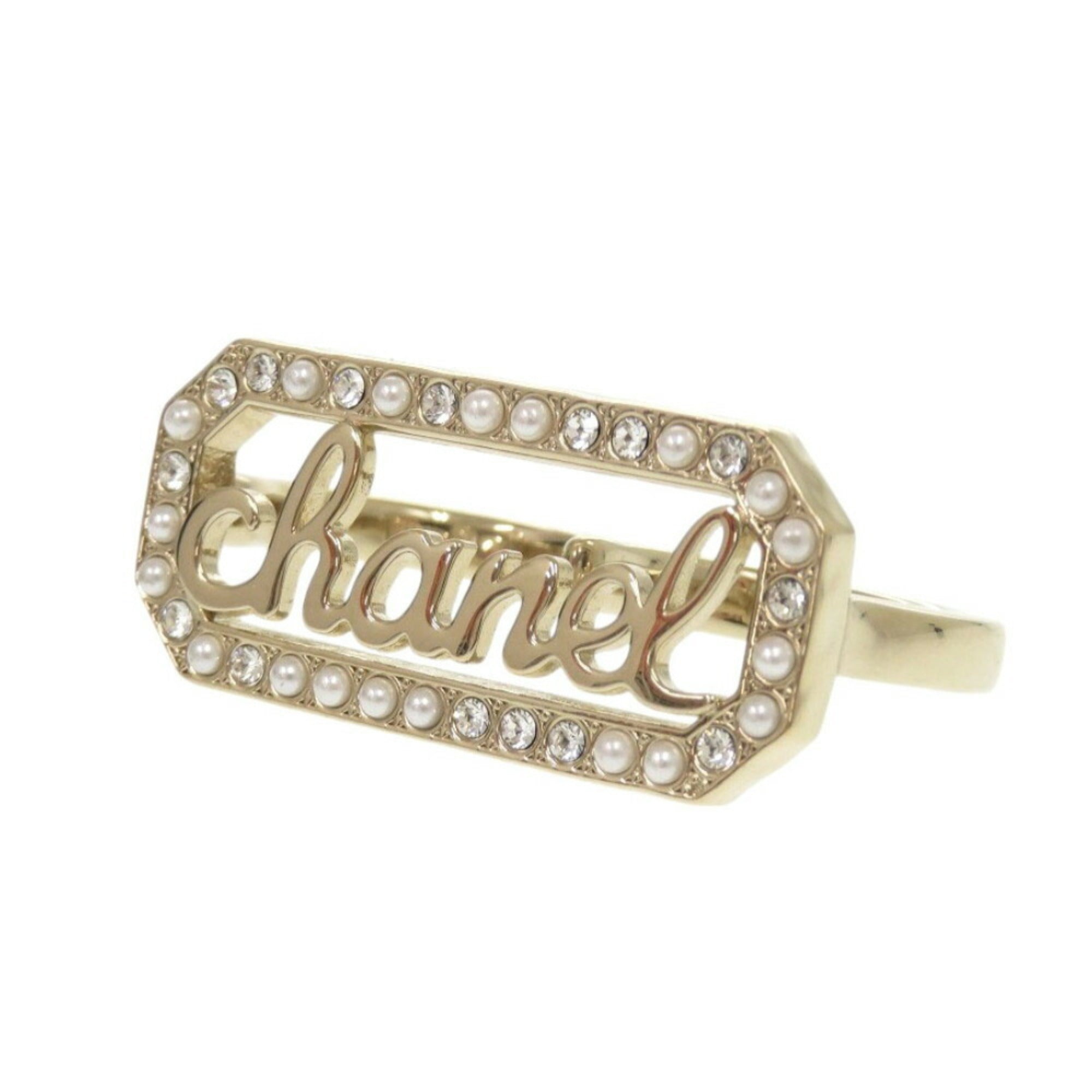 Chanel Gold Artificial Pearl Metal Band Ring (Pre-Owned)