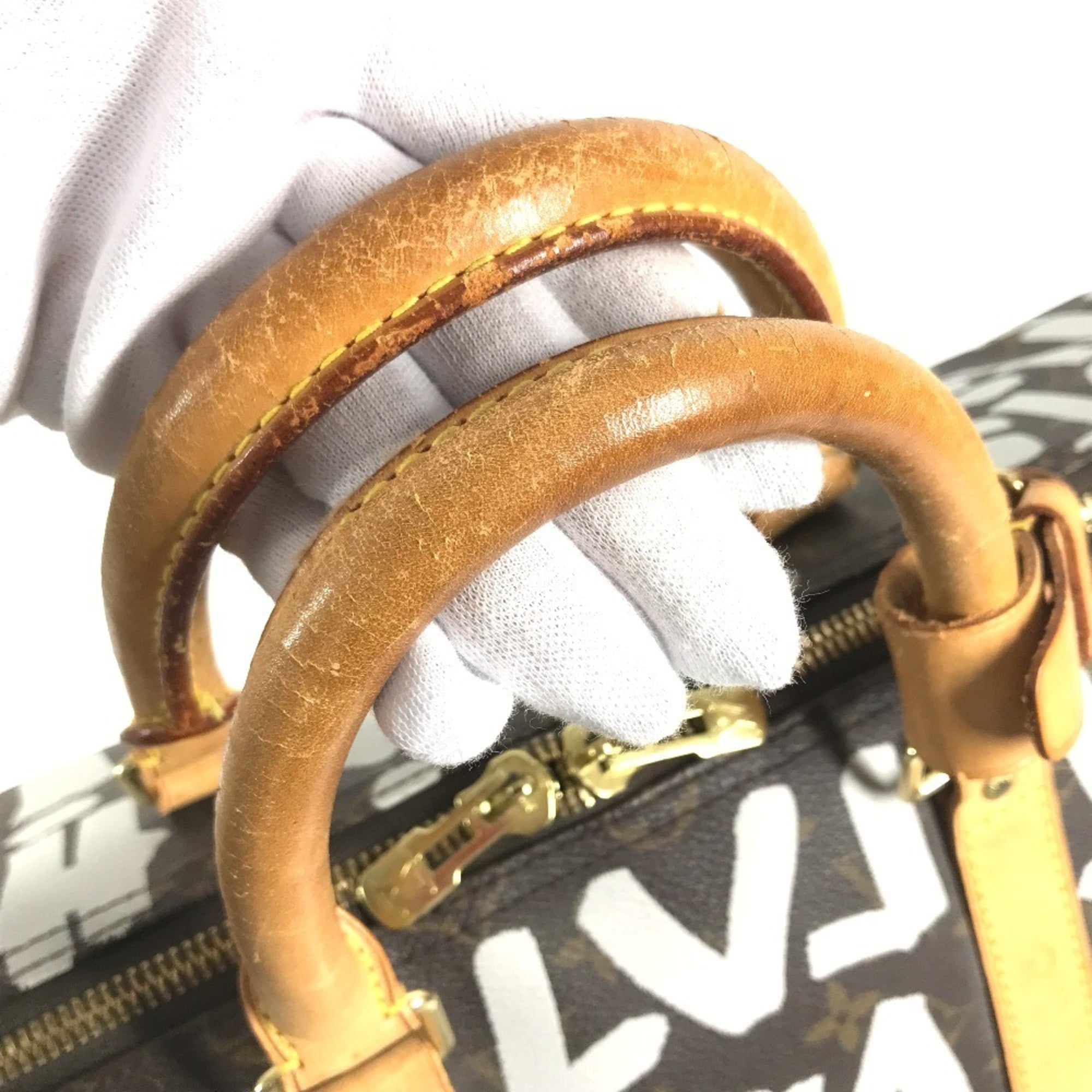 Louis Vuitton Brown White Monogram Canvas Boston Bag (Pre-Owned)