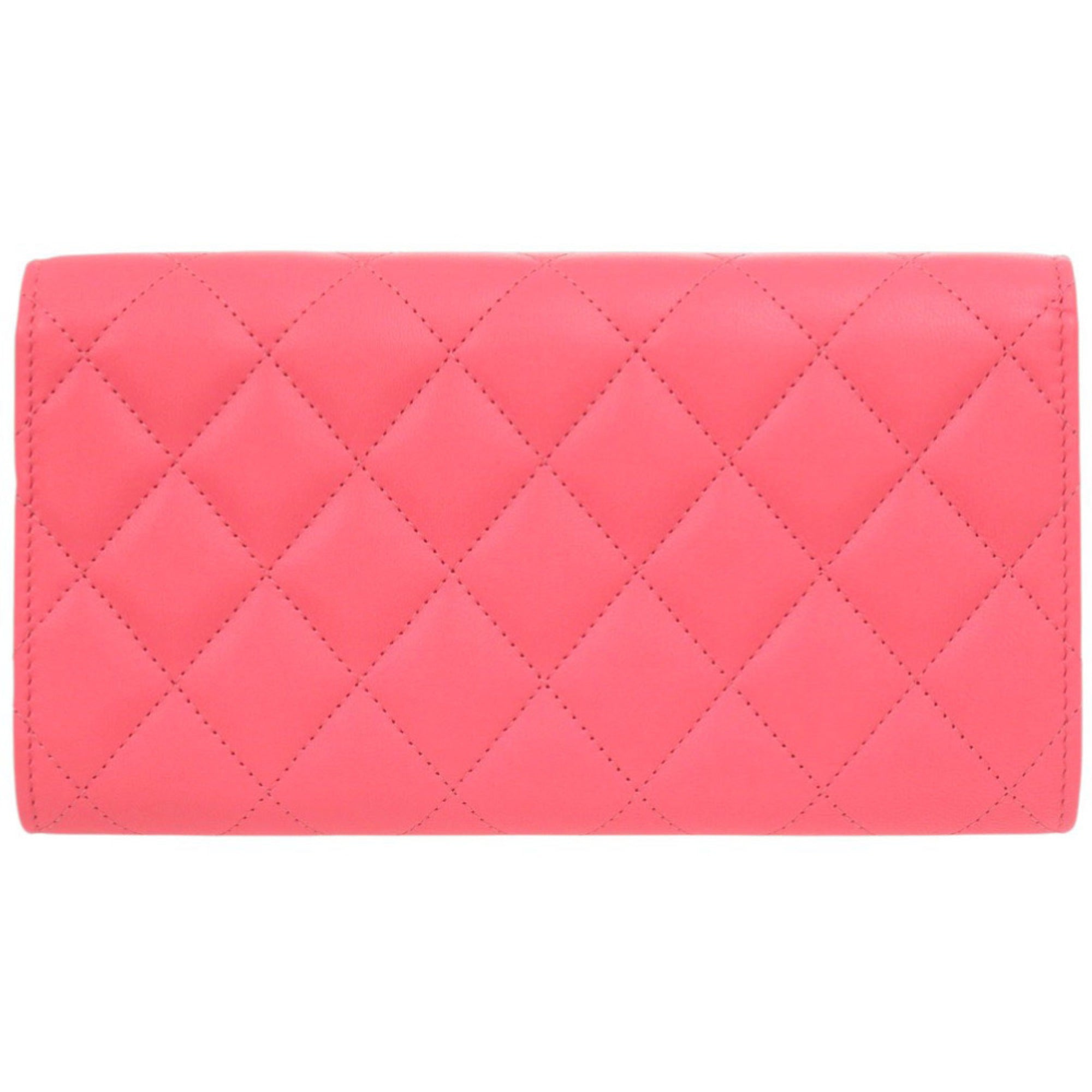 Chanel Pink Leather Long Wallet (Bi-Fold) (Pre-Owned)