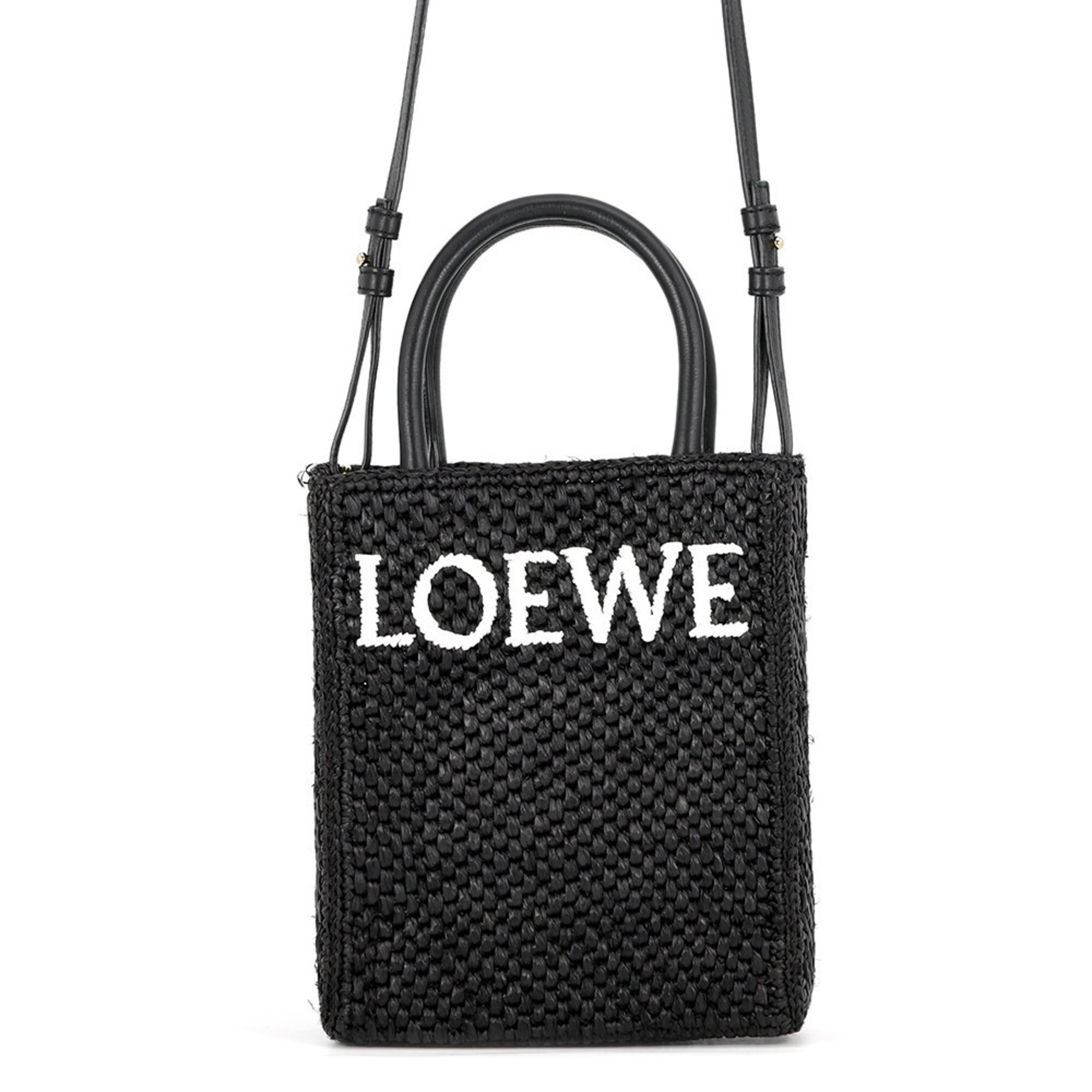 Loewe Black White Raffia Leather Handbag (Pre-Owned)