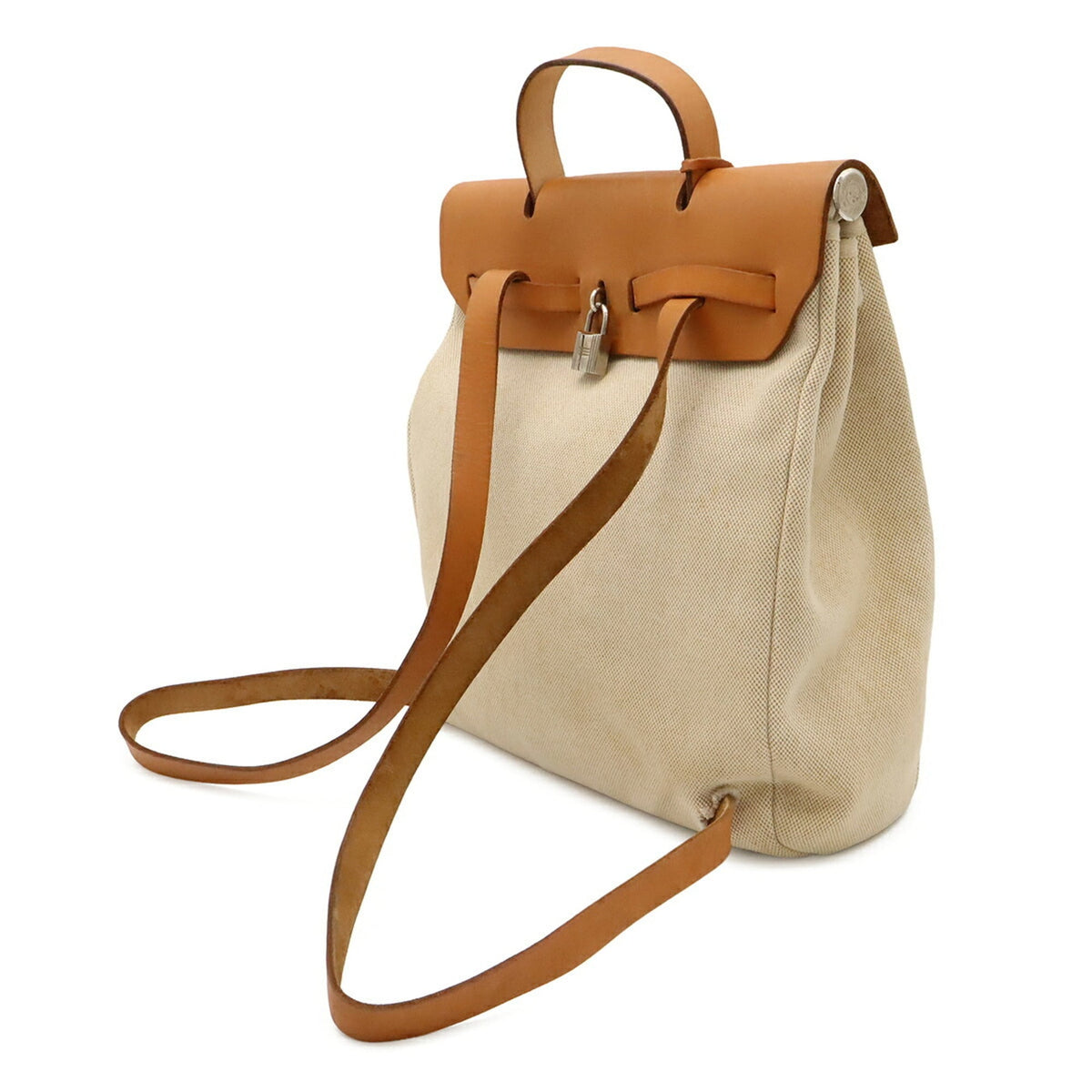 Hermes Light Brown Natural Toile H Leather Backpack Handbag (Pre-Owned)