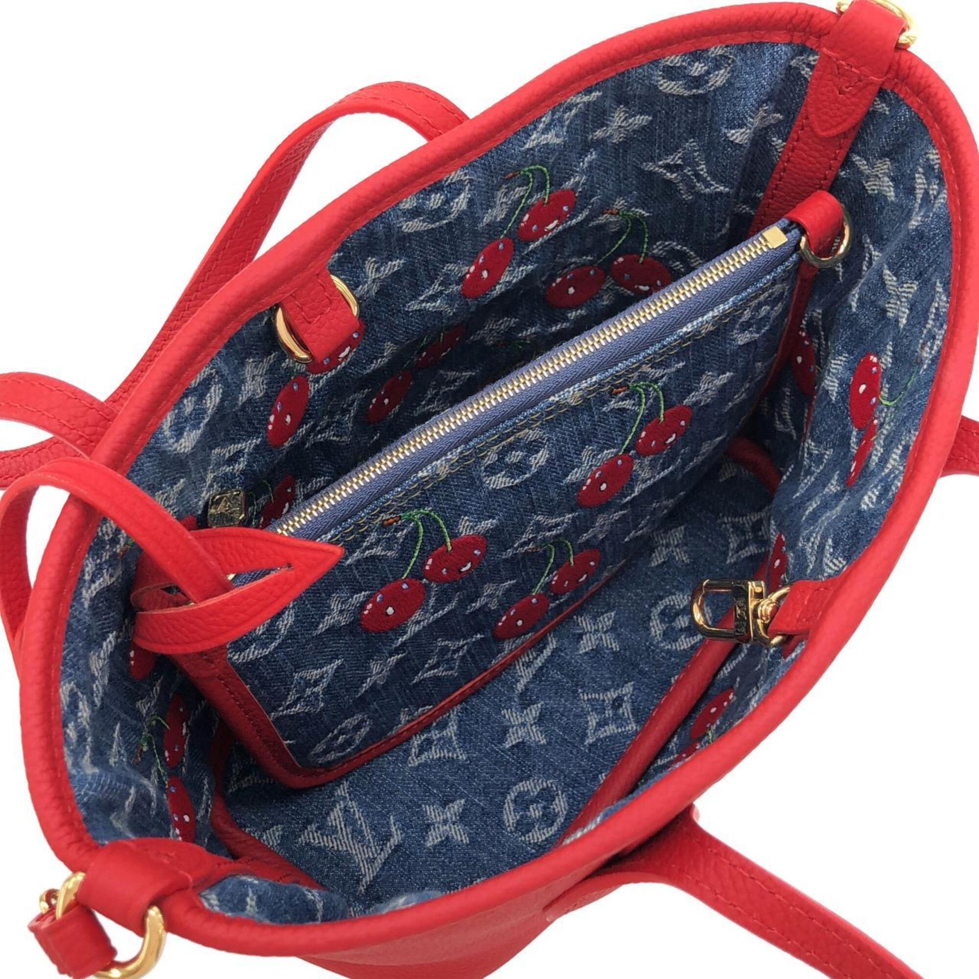 Louis Vuitton Monogram Cherry Rouge Denim Leather Handbag (Pre-Owned)
