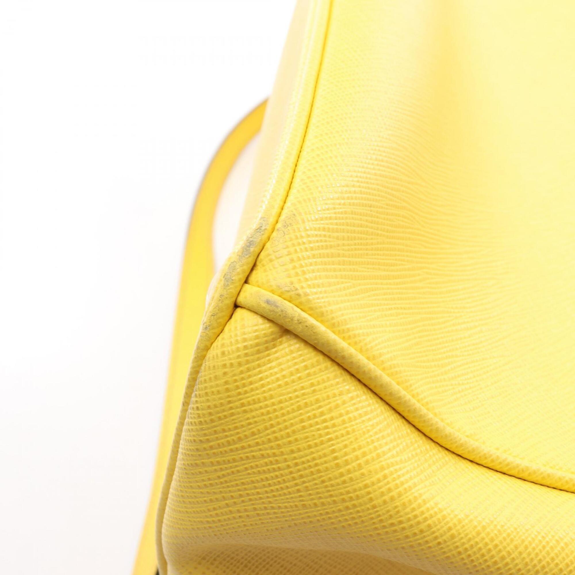 Prada Saffiano Yellow Leather Handbag Tote Bag (Pre-Owned)