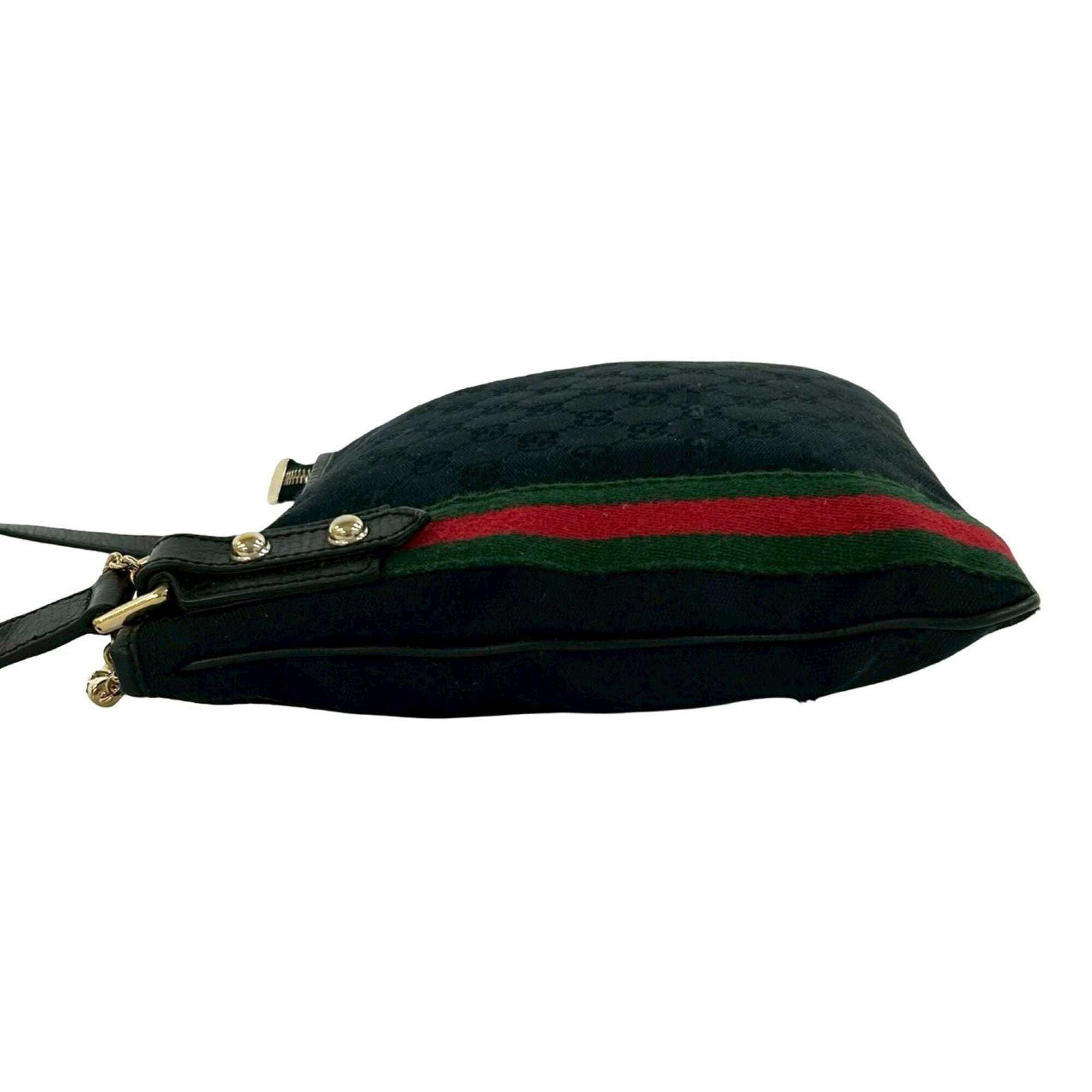Gucci Black Green Red Color Canvas Leather Pochette Shoulder Bag (Pre-Owned)