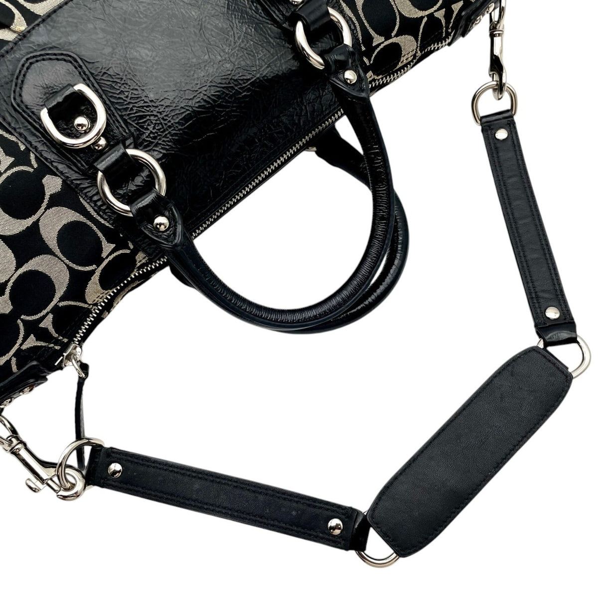 Coach Black Canvas Patent Leather Handbag Shoulder Bag (Pre-Owned)