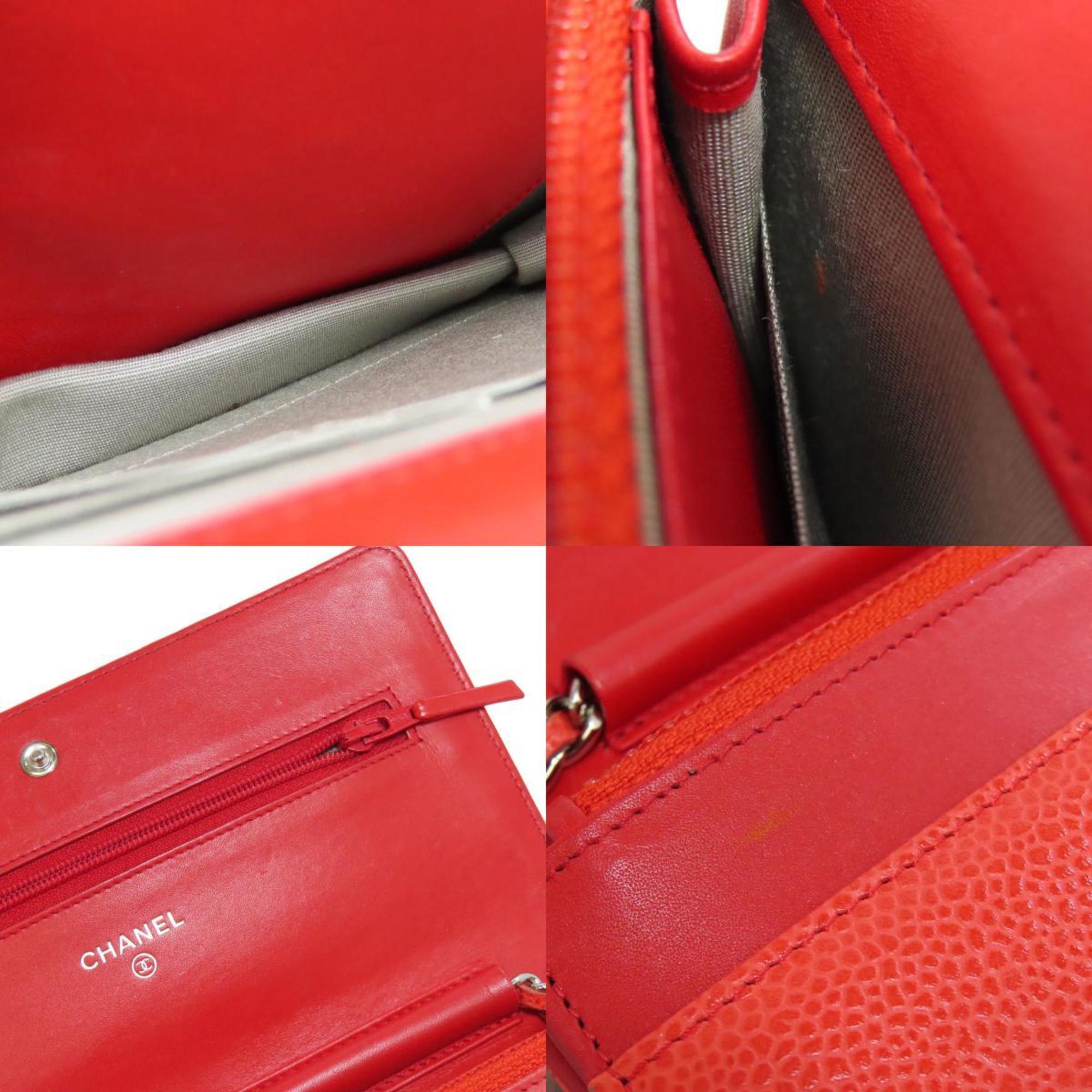 Chanel Red Color Caviar Leather Shoulder Bag (Pre-Owned)