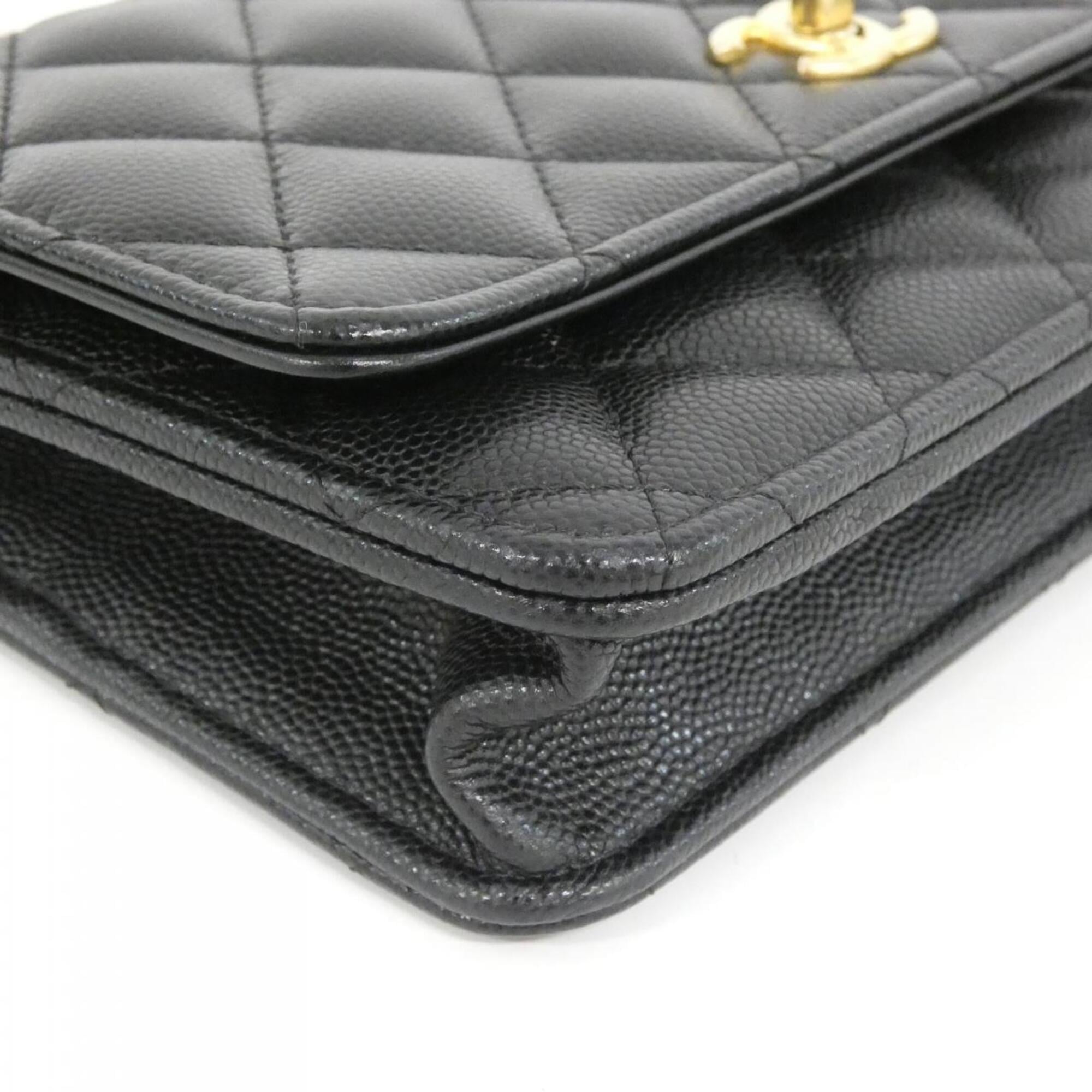 Chanel Black Grained Calfskin Chain/Shoulder Wallet (Pre-Owned)