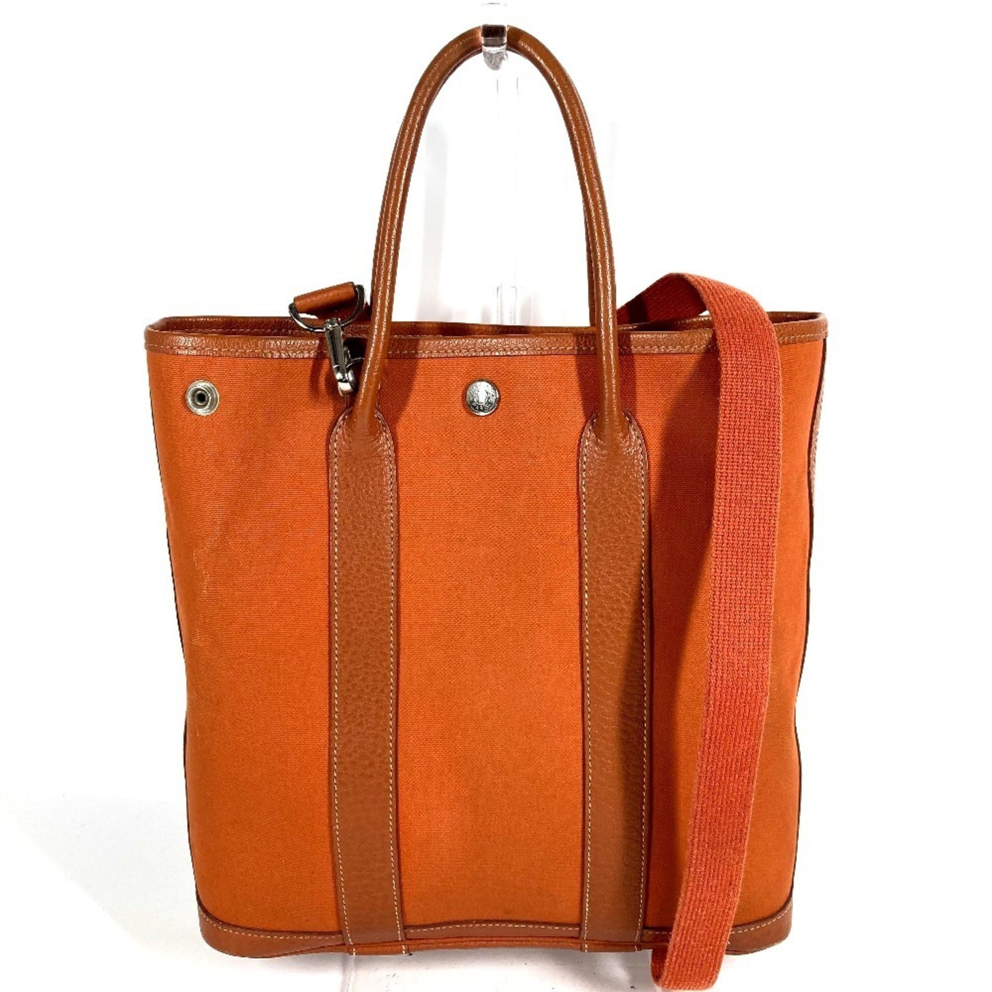 Hermes Garden Orange Leather Canvas Shoulder Bag Tote Bag (Pre-Owned)