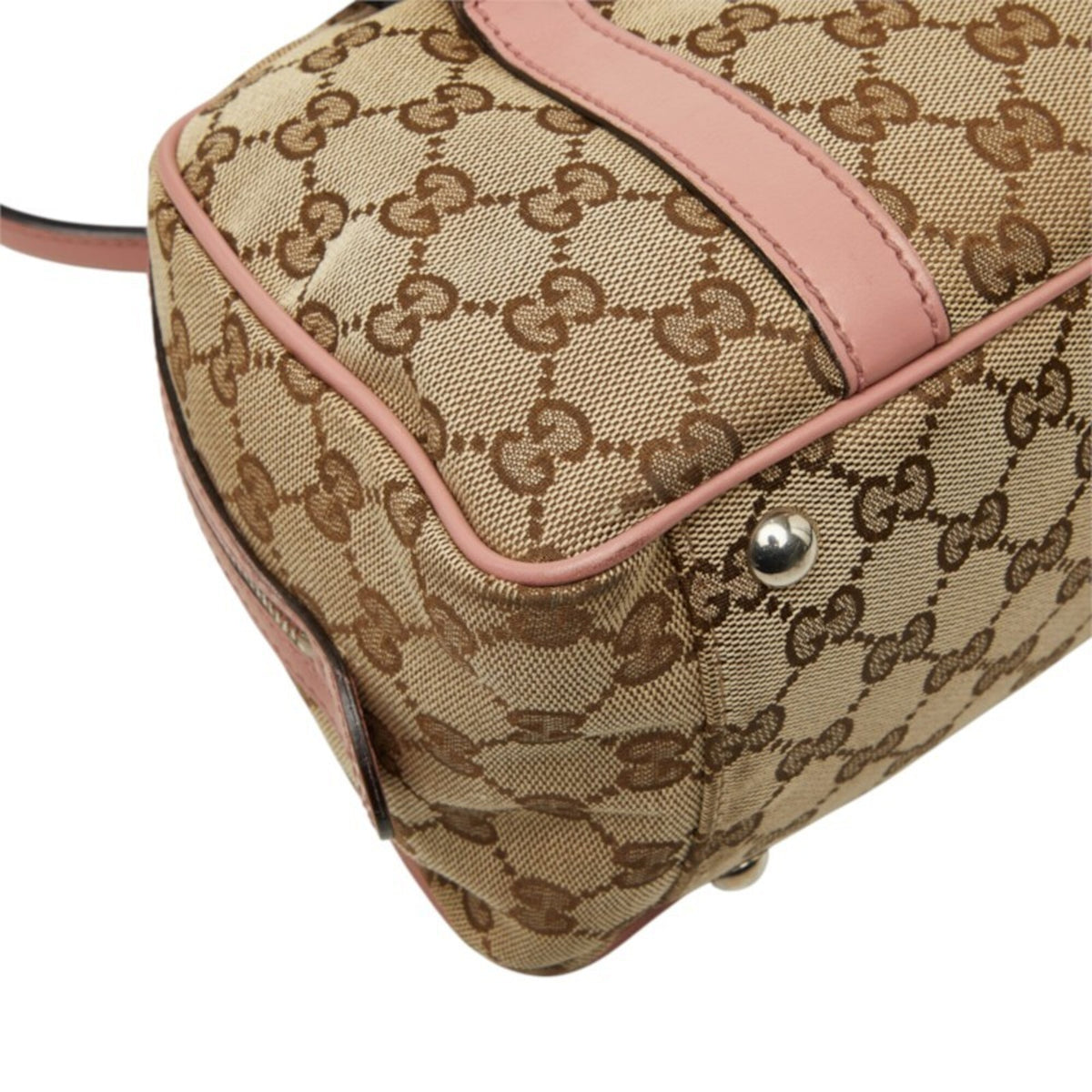 Gucci Beige Pink Canvas Leather Handbag (Pre-Owned)