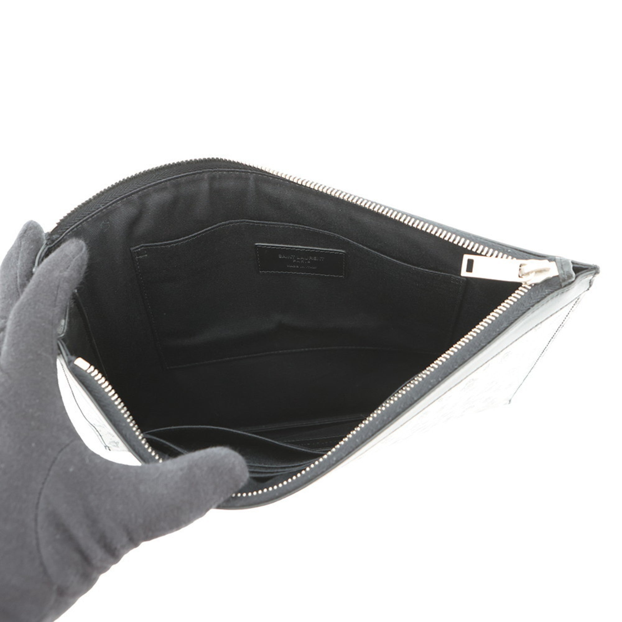 Yves Saint Laurent Black Leather Clutch Bag Handbag (Pre-Owned)