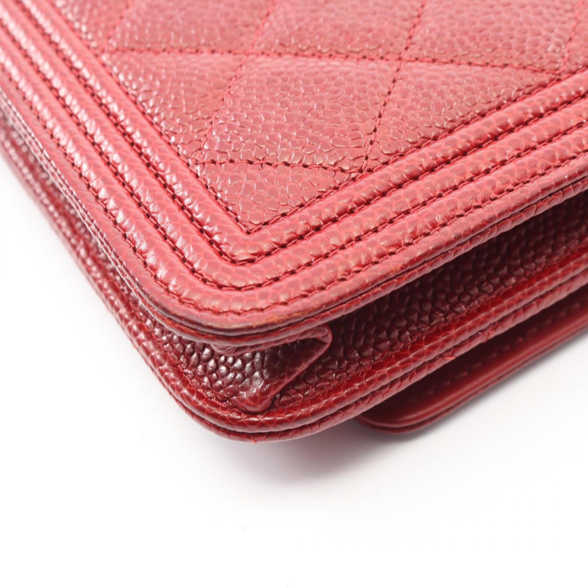 Chanel Red Color Grained Calfskin Handbag Shoulder Bag (Pre-Owned)