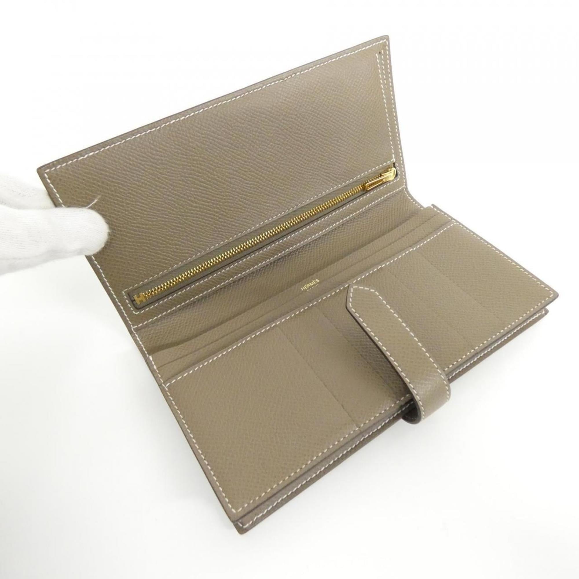Hermes Etoupe Gray Epsom Leather Long Wallet (Bi-Fold) (Pre-Owned)