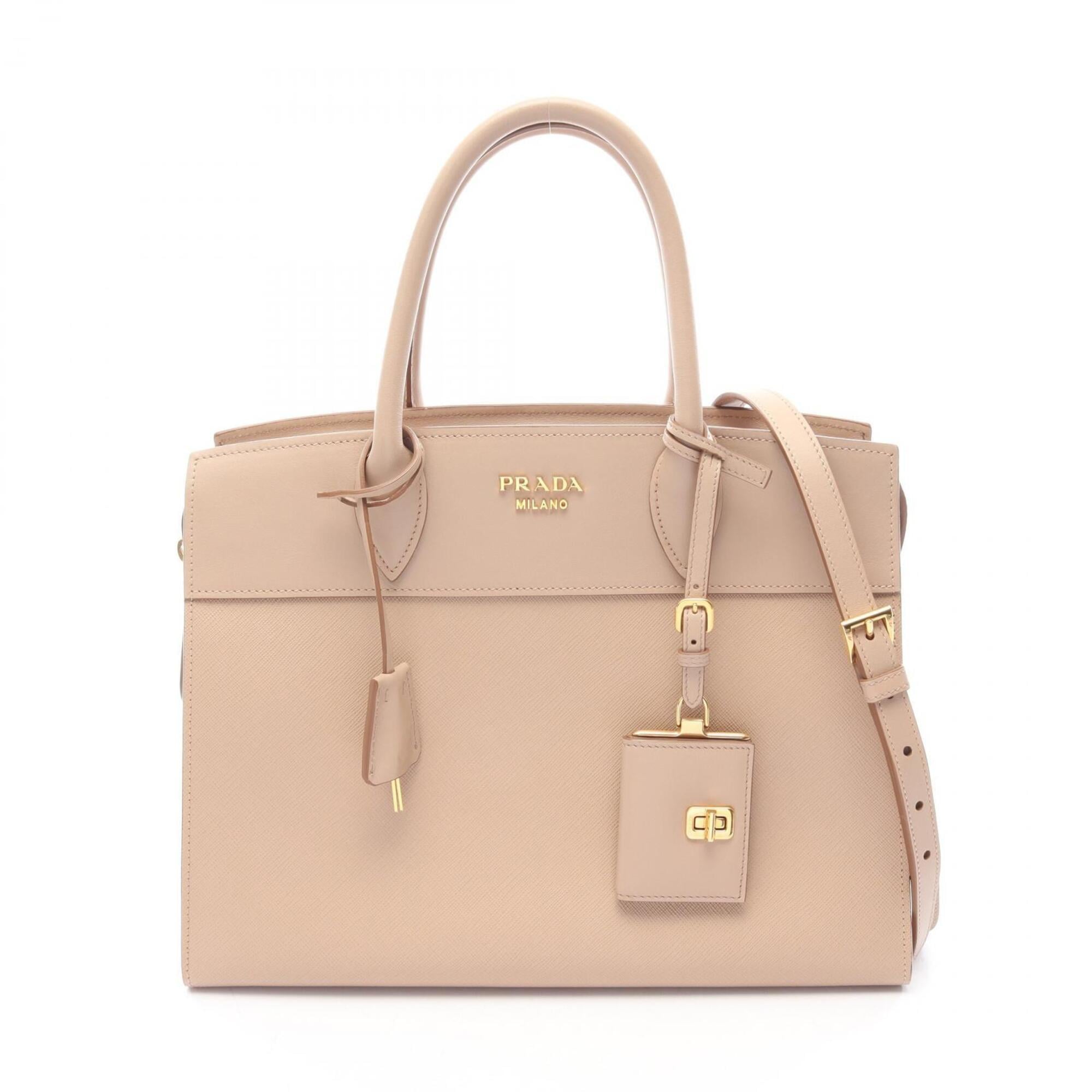 Prada Saffiano Beige Leather Handbag (Pre-Owned)