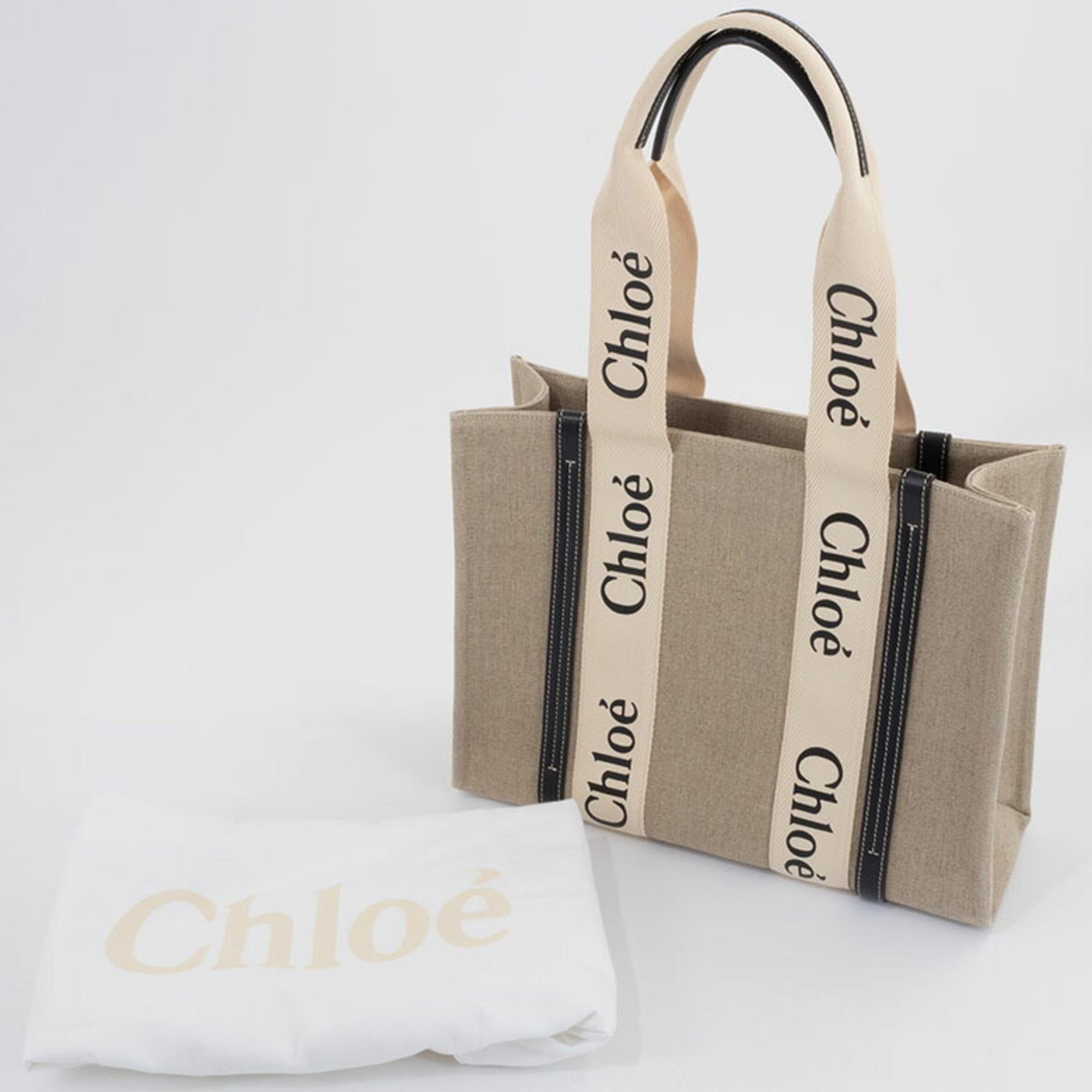 Chloé Blue White Linen Leather Tote Bag (Pre-Owned)