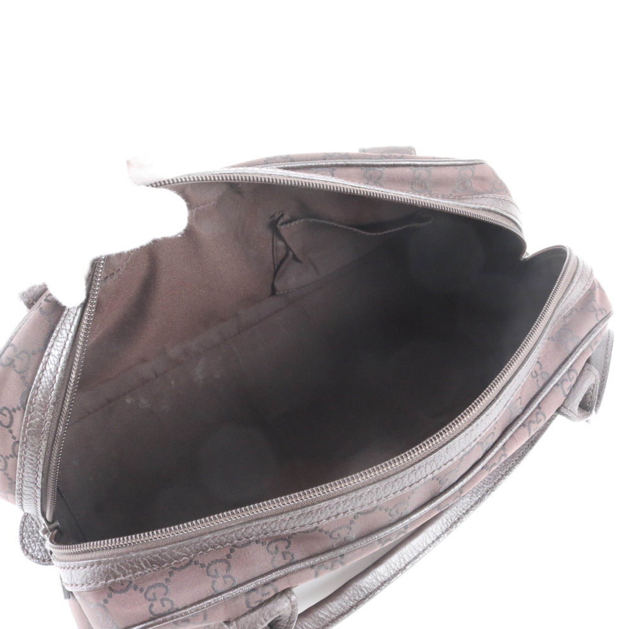 Gucci Sherry Line Dark Brown Nylon Leather Handbag Tote Bag (Pre-Owned)
