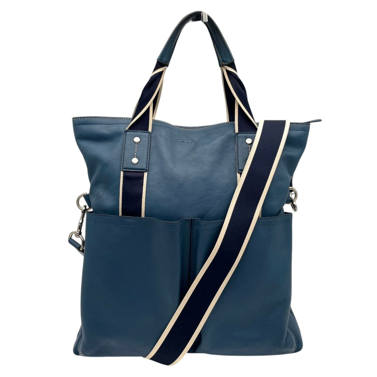 Coach Blue Navy Leather Canvas Shoulder Bag Tote Bag (Pre-Owned)